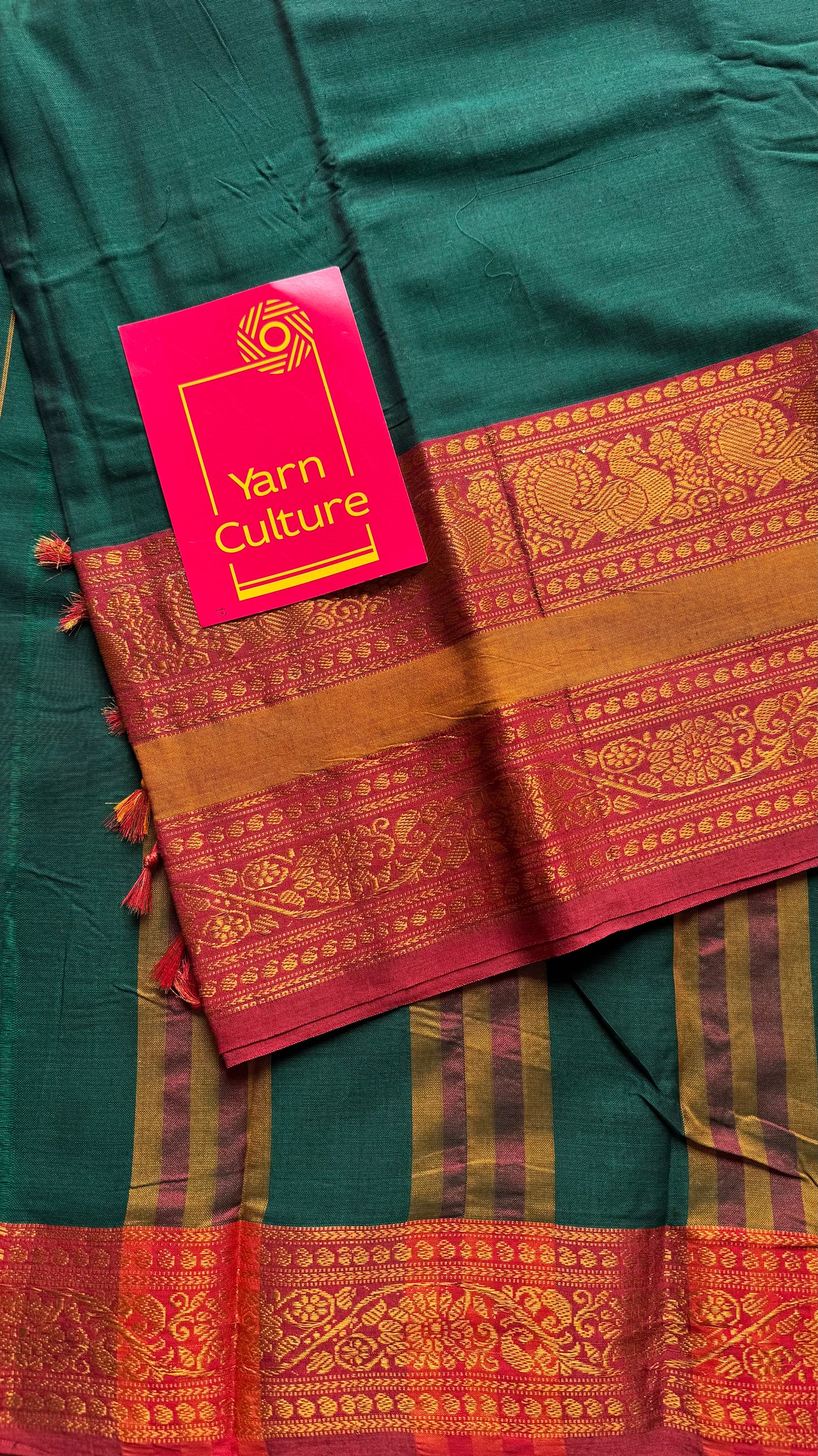 Green with red wide border, narayanpet soft cotton saree - YCWOTDAUG01