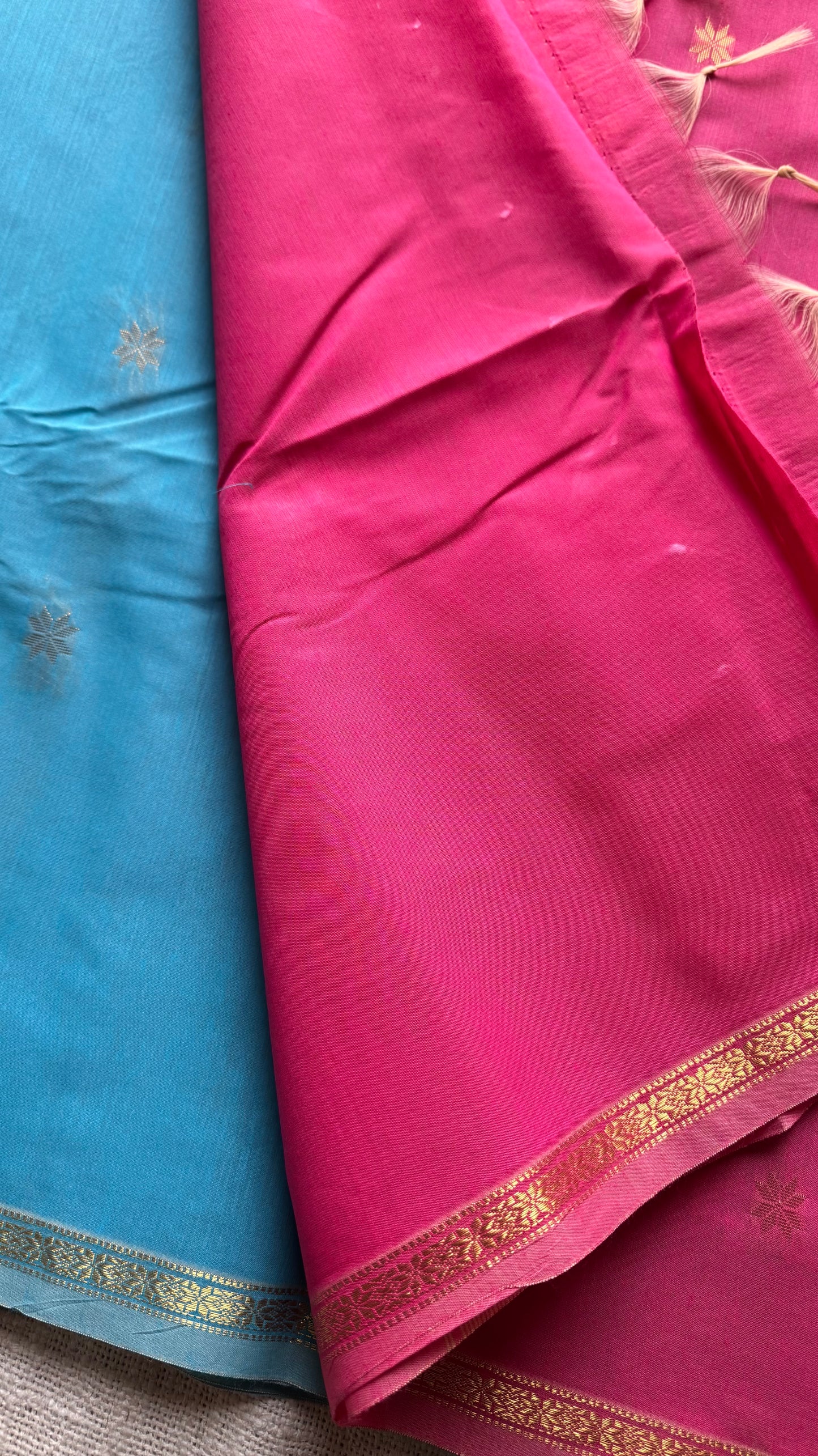 Sky blue with pink, gold buttas, semi maheshwari cotton silk - YCCOTNFEJUSM06