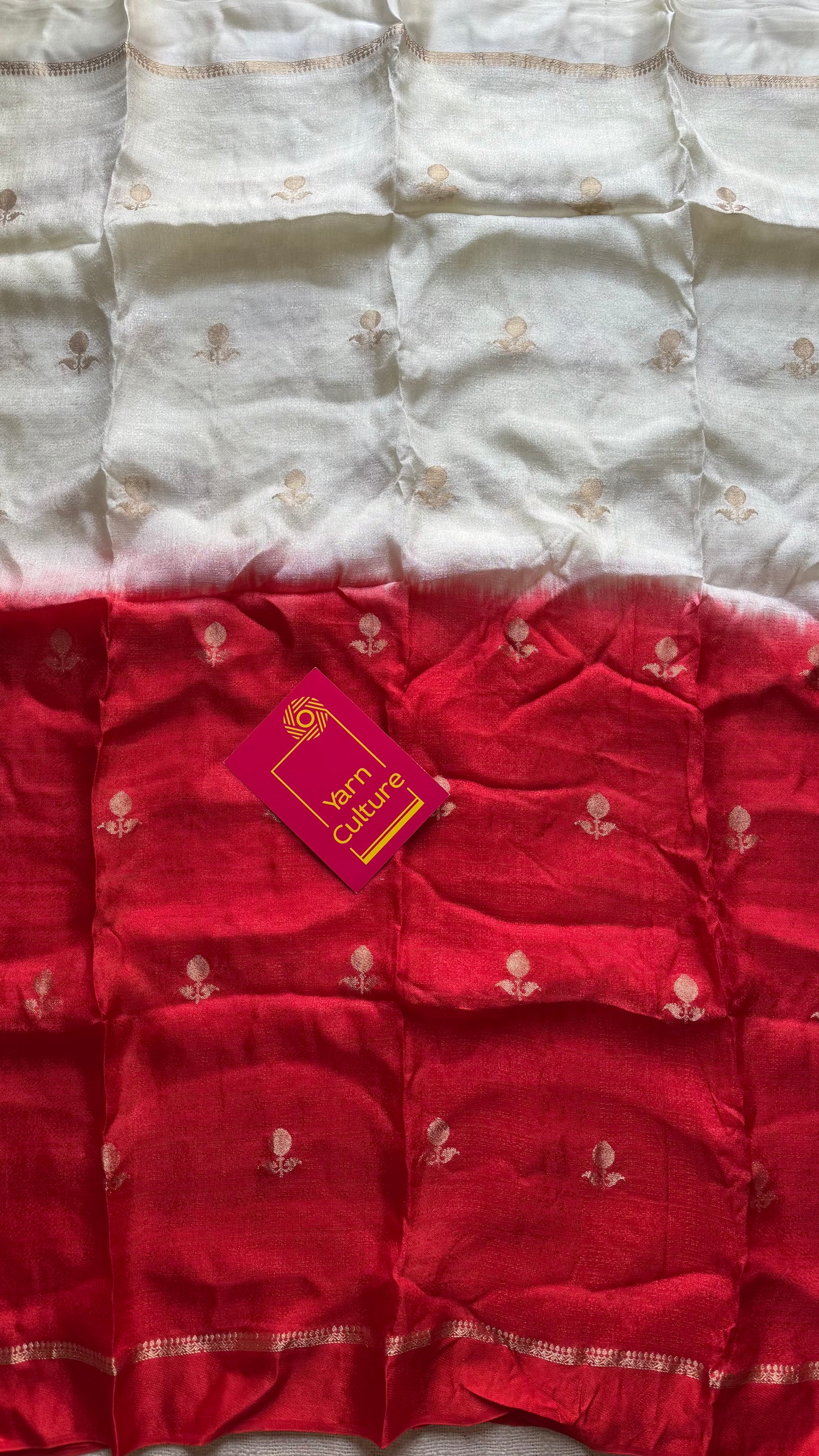 White red dual tone in viscose soft silk with satin border, jacquard zari motifs - YCDOSFE197