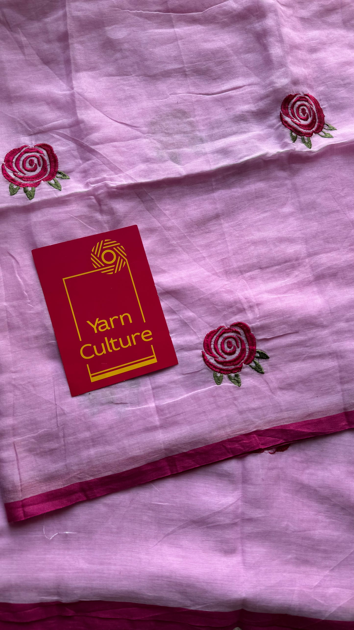 Pink mul with dark pink rose thread embroidery - YCBCMCNO73