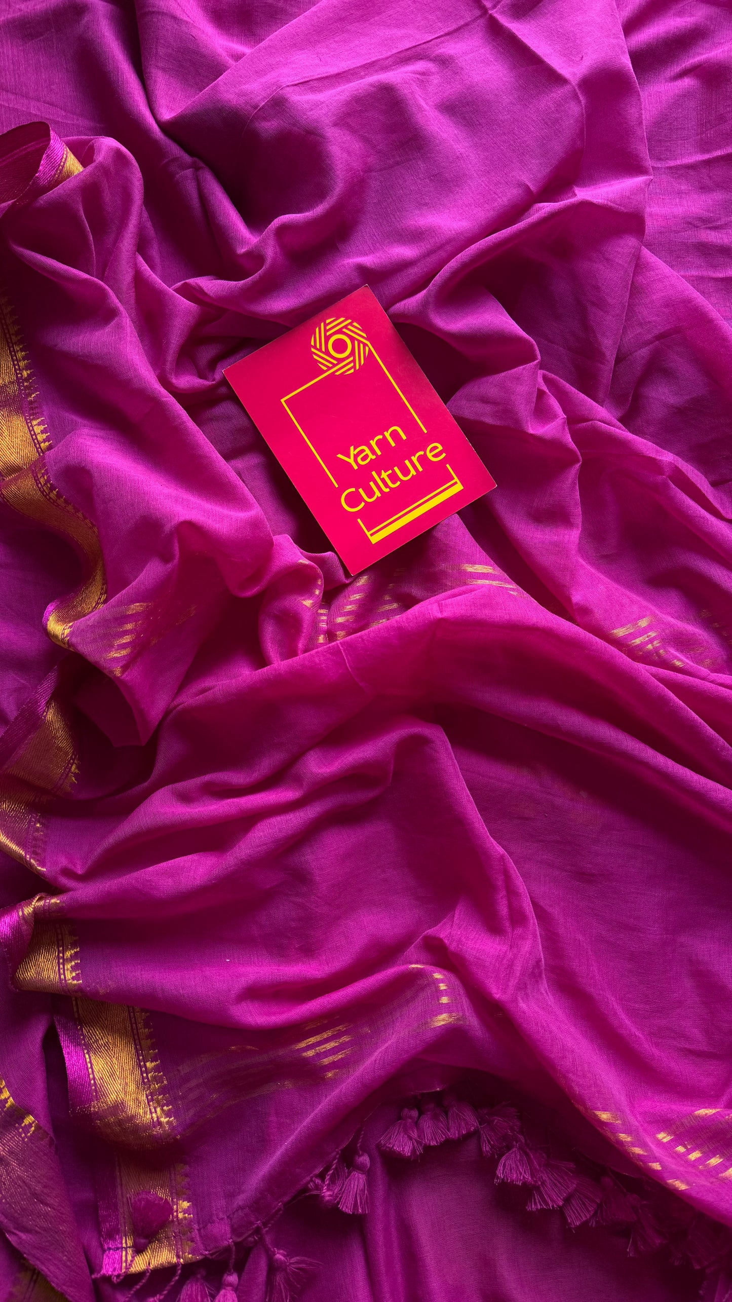 Purple pink soft cotton with maheswari gold zari border - YCBCMCFE214