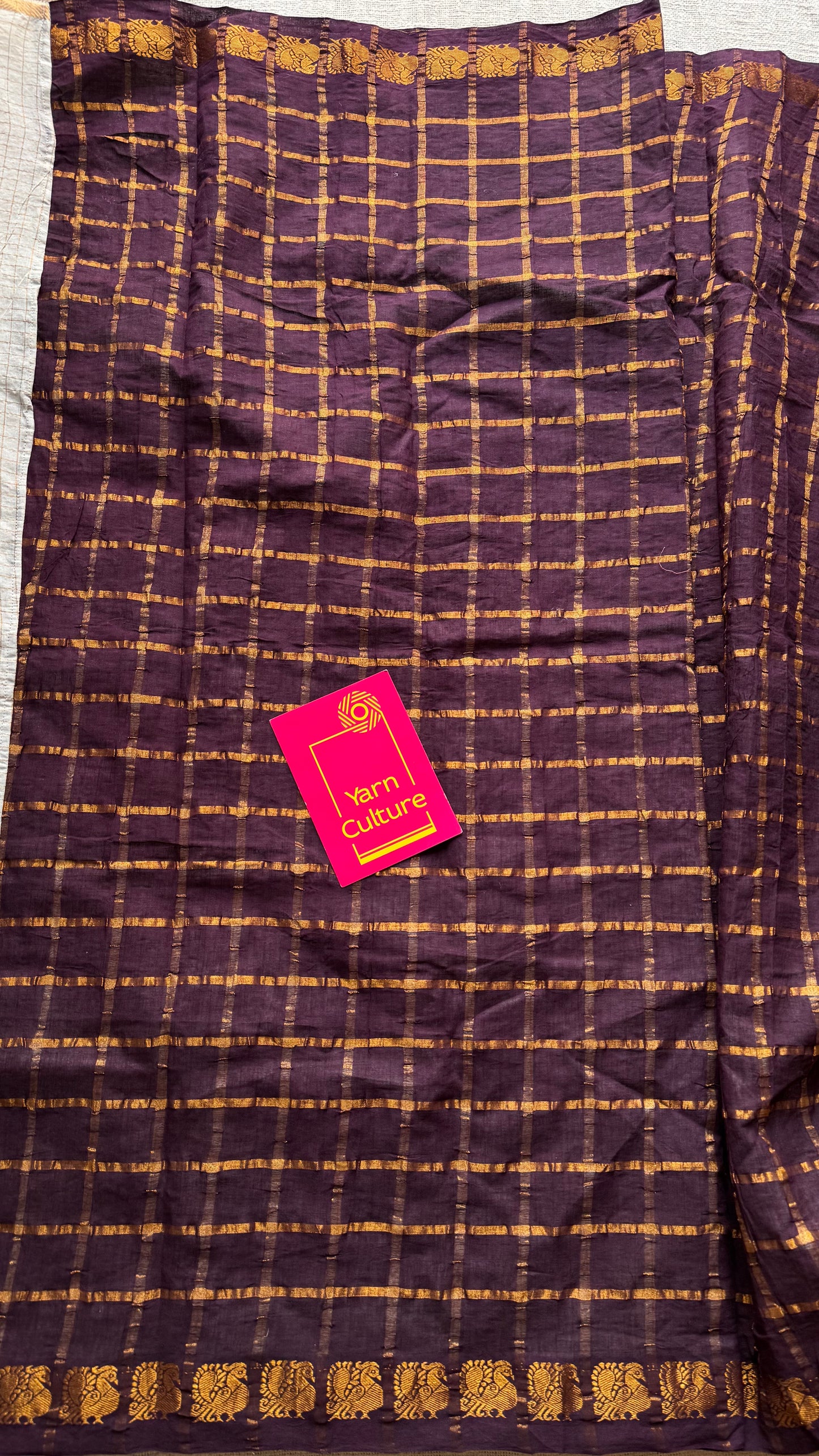 Ivory with brown, sungudi cotton half-half saree - YCCOTNMSFE371