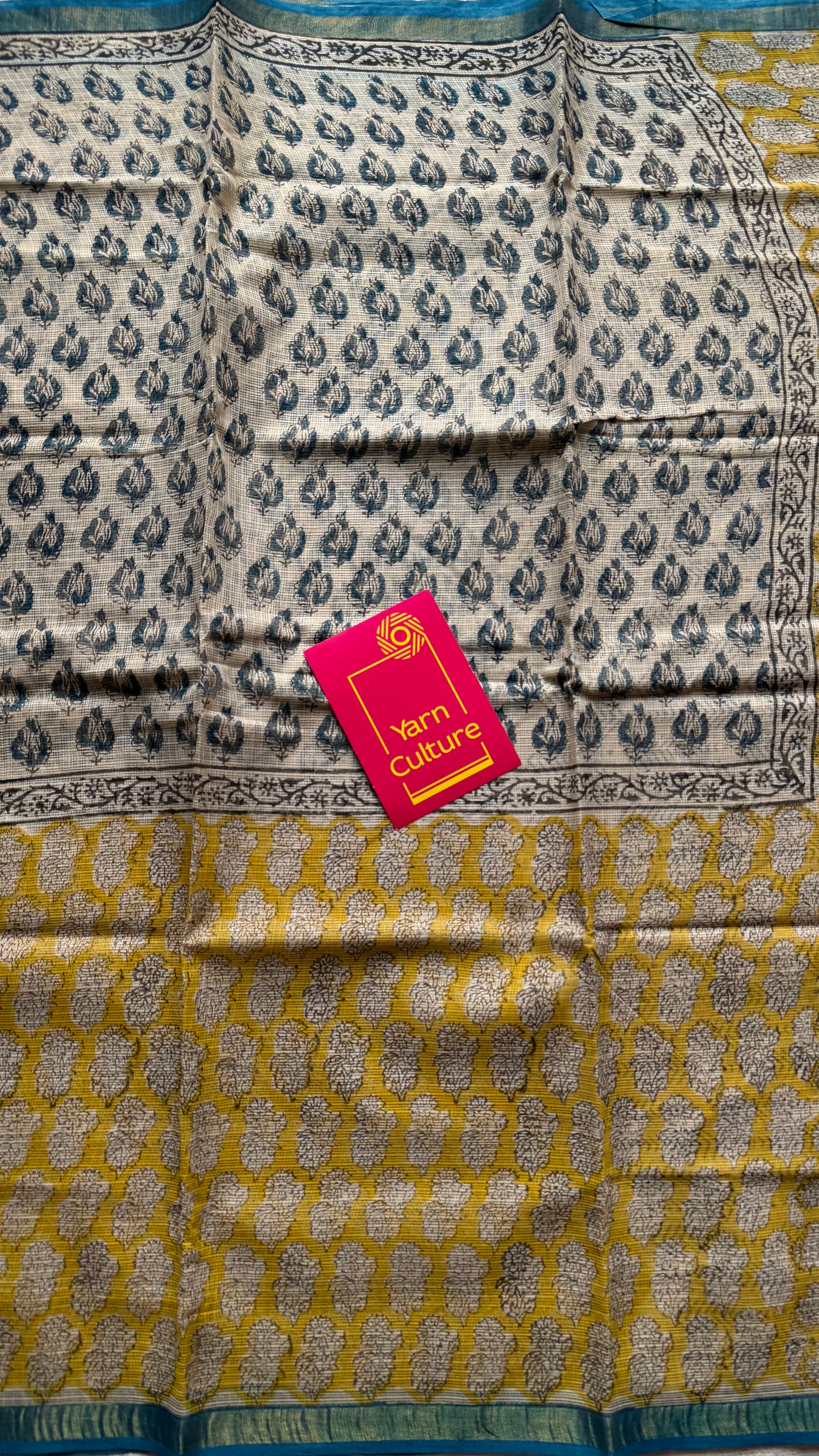 Pina Colada - Ivory with yellow kota doria saree, with gold zari border - YCTORKDAP12