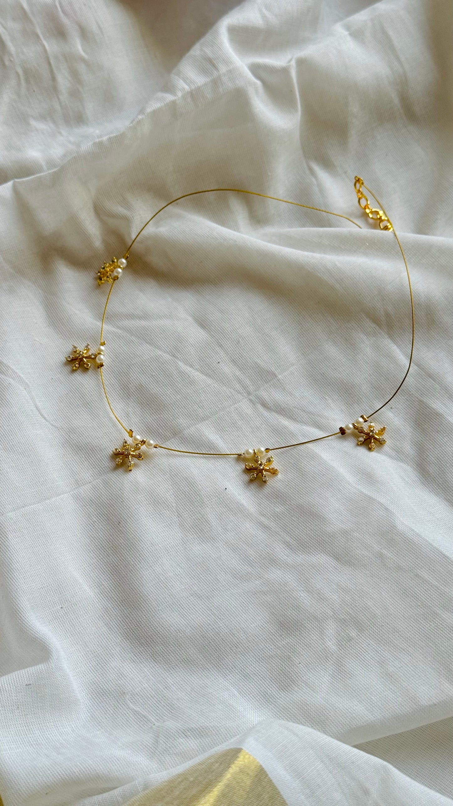 5 floral white stone pendants with white beads, invisible neckpiece - YCGPNP806