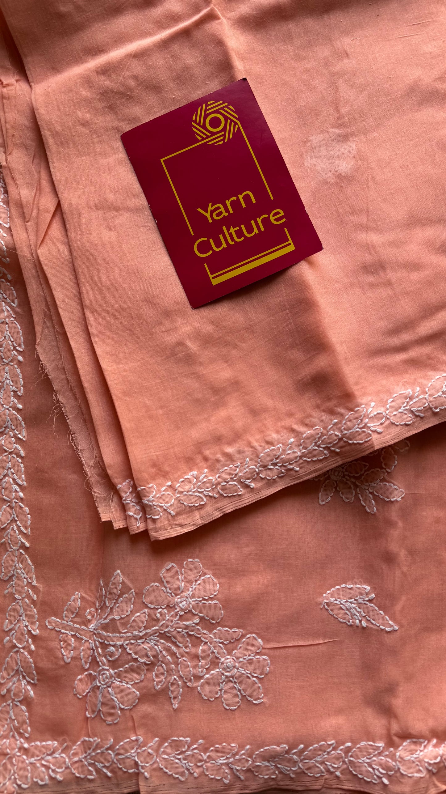 Sukun - musk, light peach hand-embroidered chikankari cotton saree - YCLCKFE425