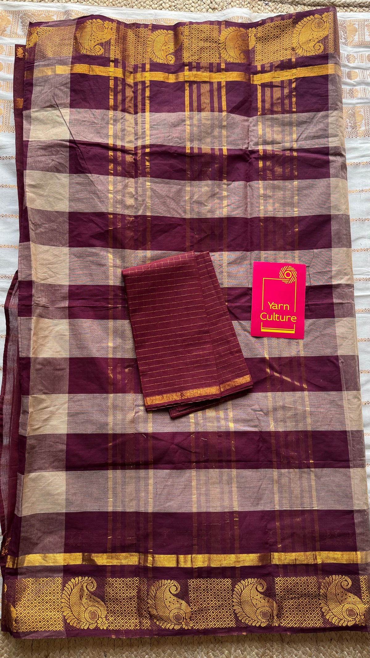 Multicoloured checks with maroon, cotton half and half saree - YCCOTNIDOC127
