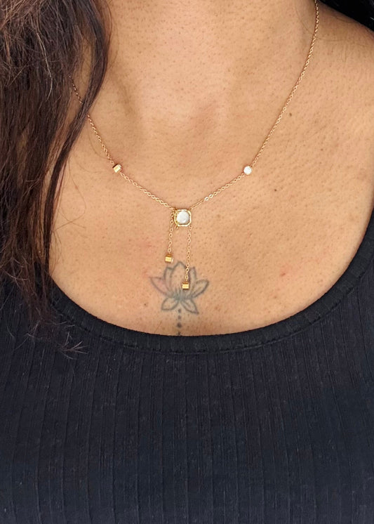 Gold plated chain, grey stone pendant - YCGPC401
