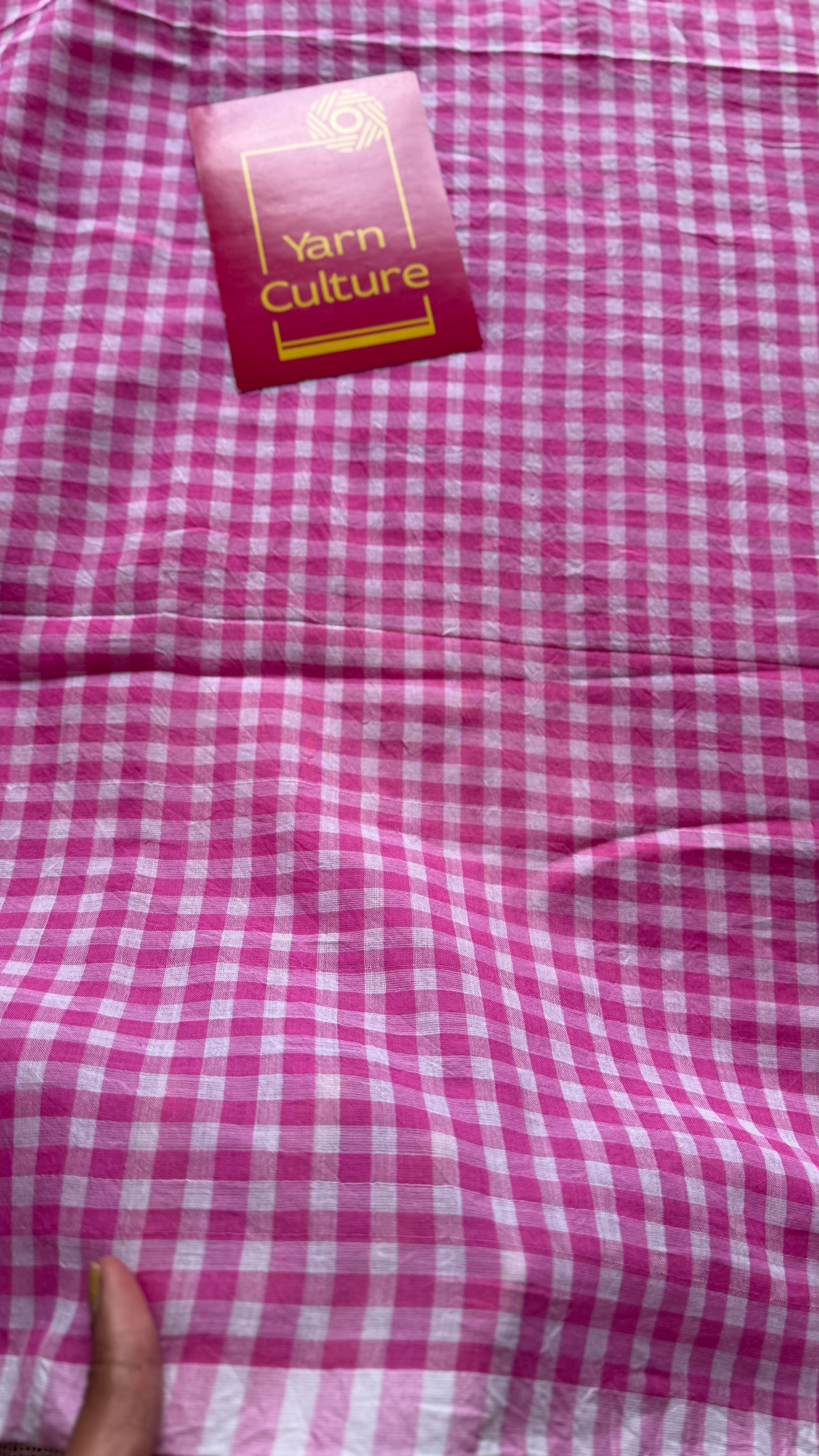 Hot pink and white checkered mul cotton saree  - YCBCMCCMA25