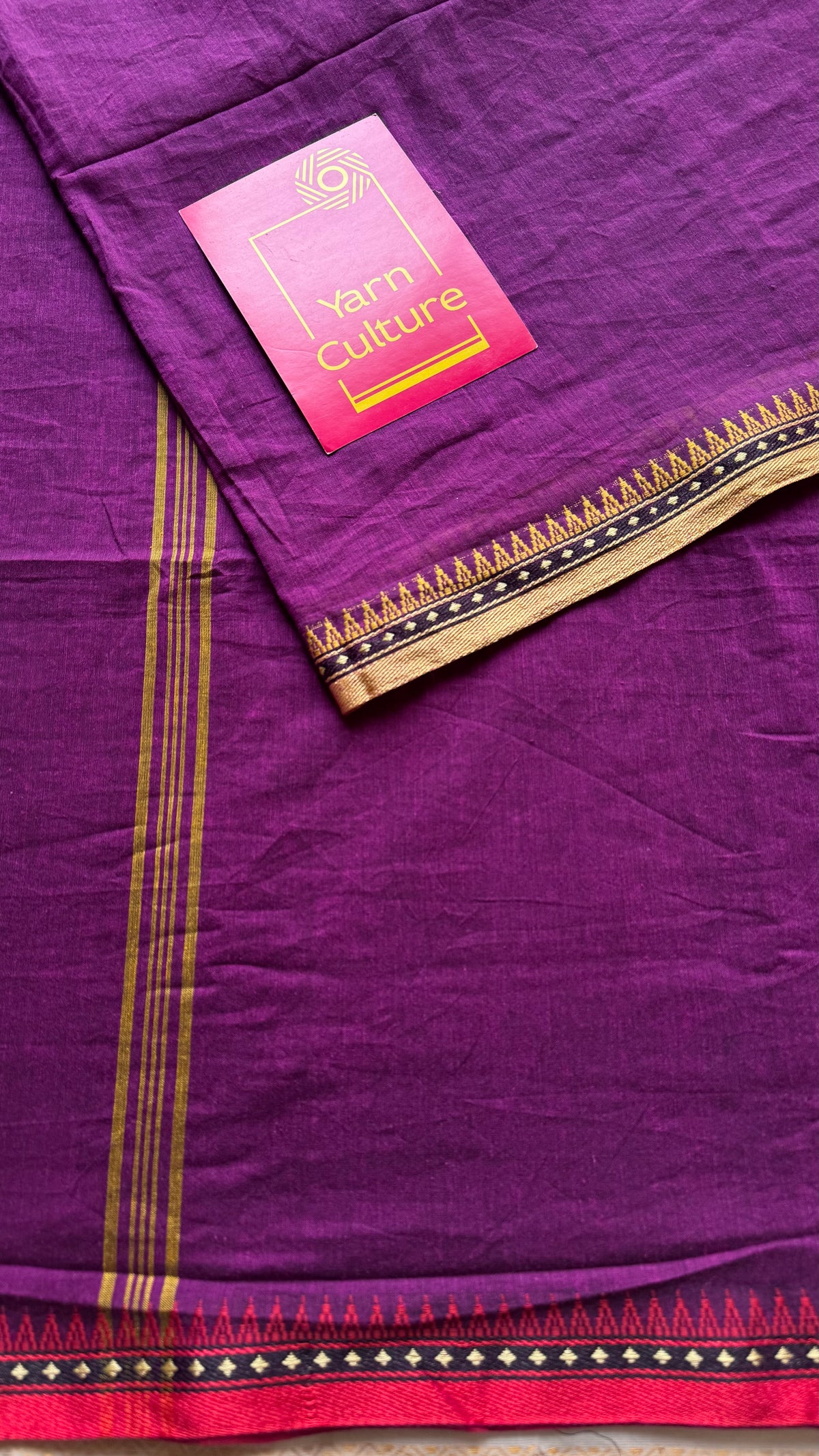 Handloom Bengal soft cotton saree, purple pink with cream and red woven dual tone borders - YCBCMCSE40