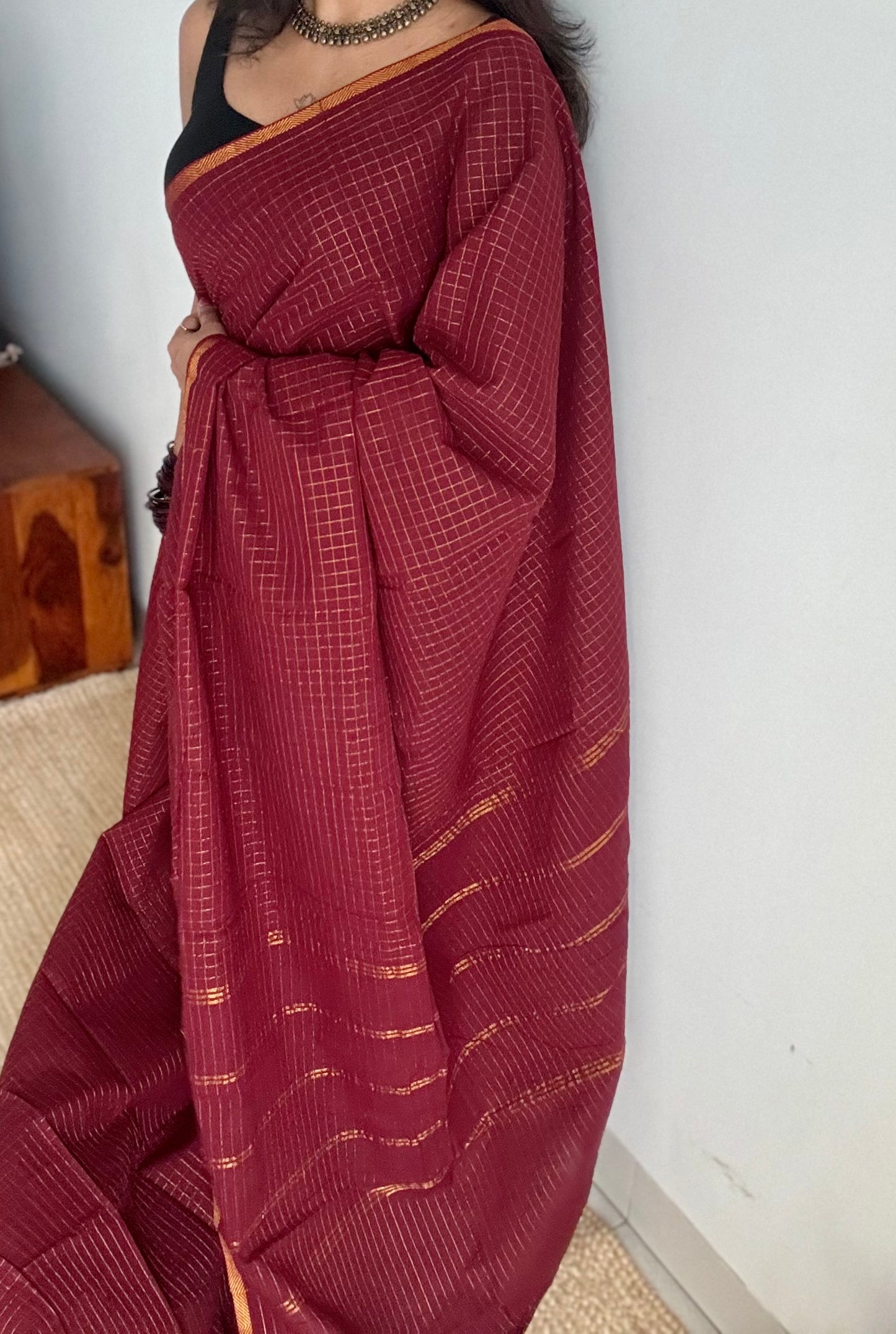 Maroon mini kattam (checks), soft Madurai cotton - YCCOTNJULMCS19
