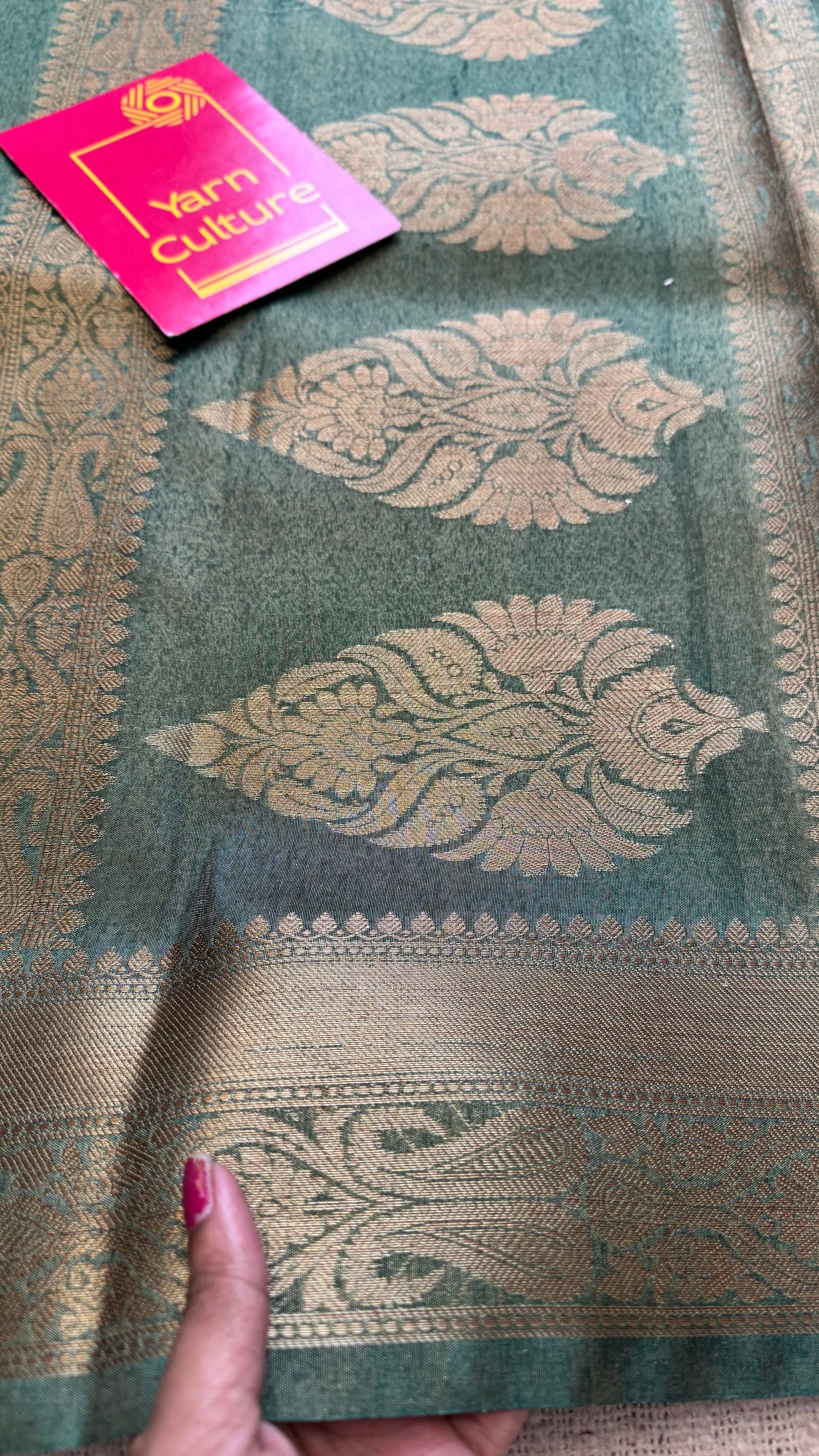 Green with gold dual tone, Banarasi semi-silk - YCDESE07