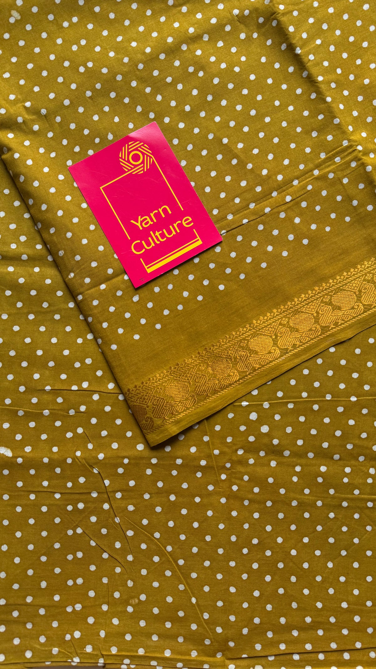 Mehendi green sungudi dotted, single-side border, kattuchayam dyed madurai cotton saree - YCCOTNMSSE07