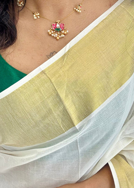 Pink lotus, jadau kundan necklace in invisible chain - YCAGC59