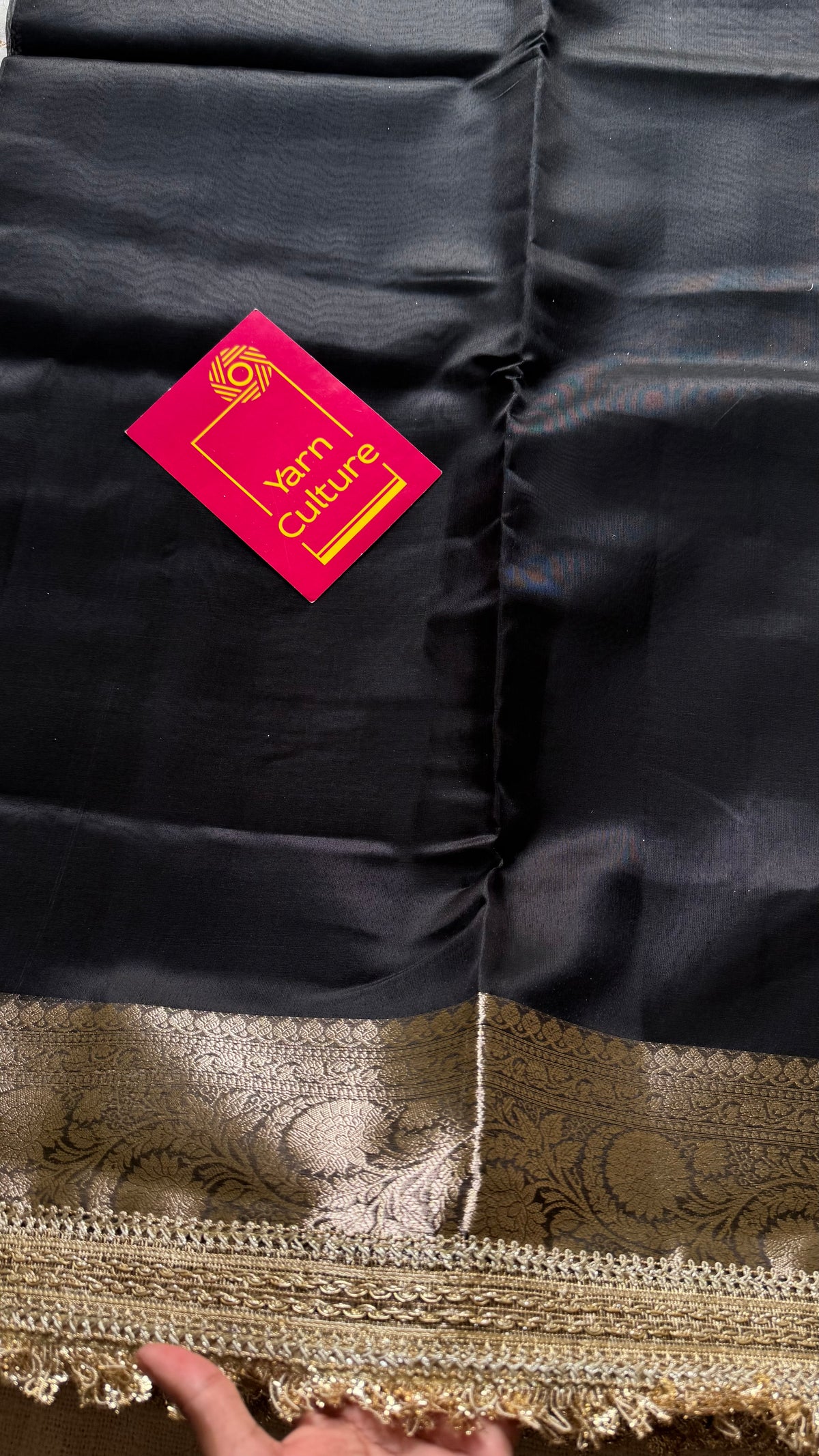 Black tissue Banarasi saree with embellished gold lace border - YCBLTOC81