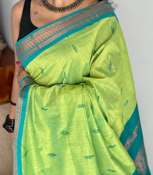 Bright green with turquoise, cotton silk - YCCOTNOCKCS14