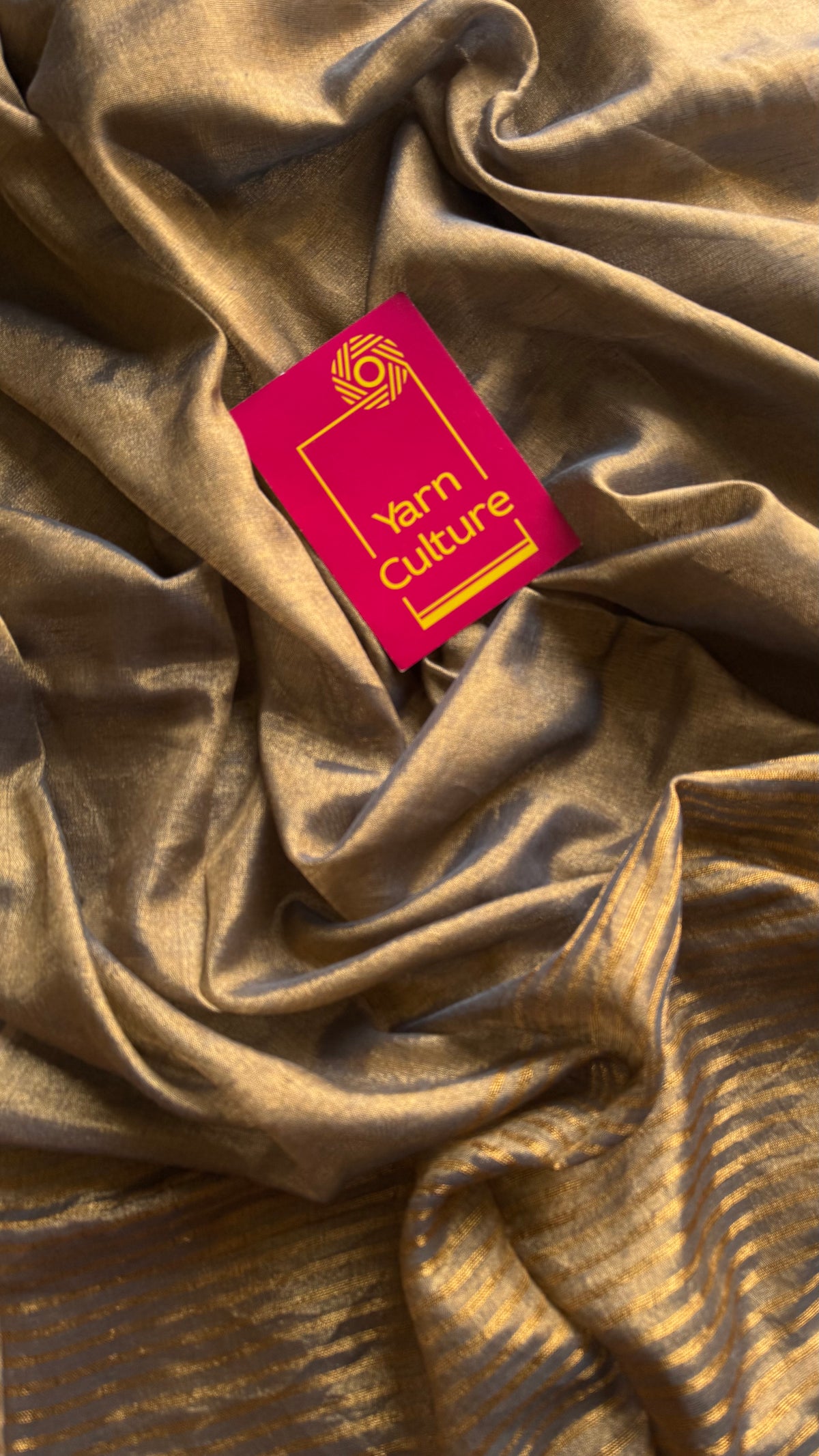 Bronze with gold, dual tone metallic tissue linen saree - YCBCLTOC61