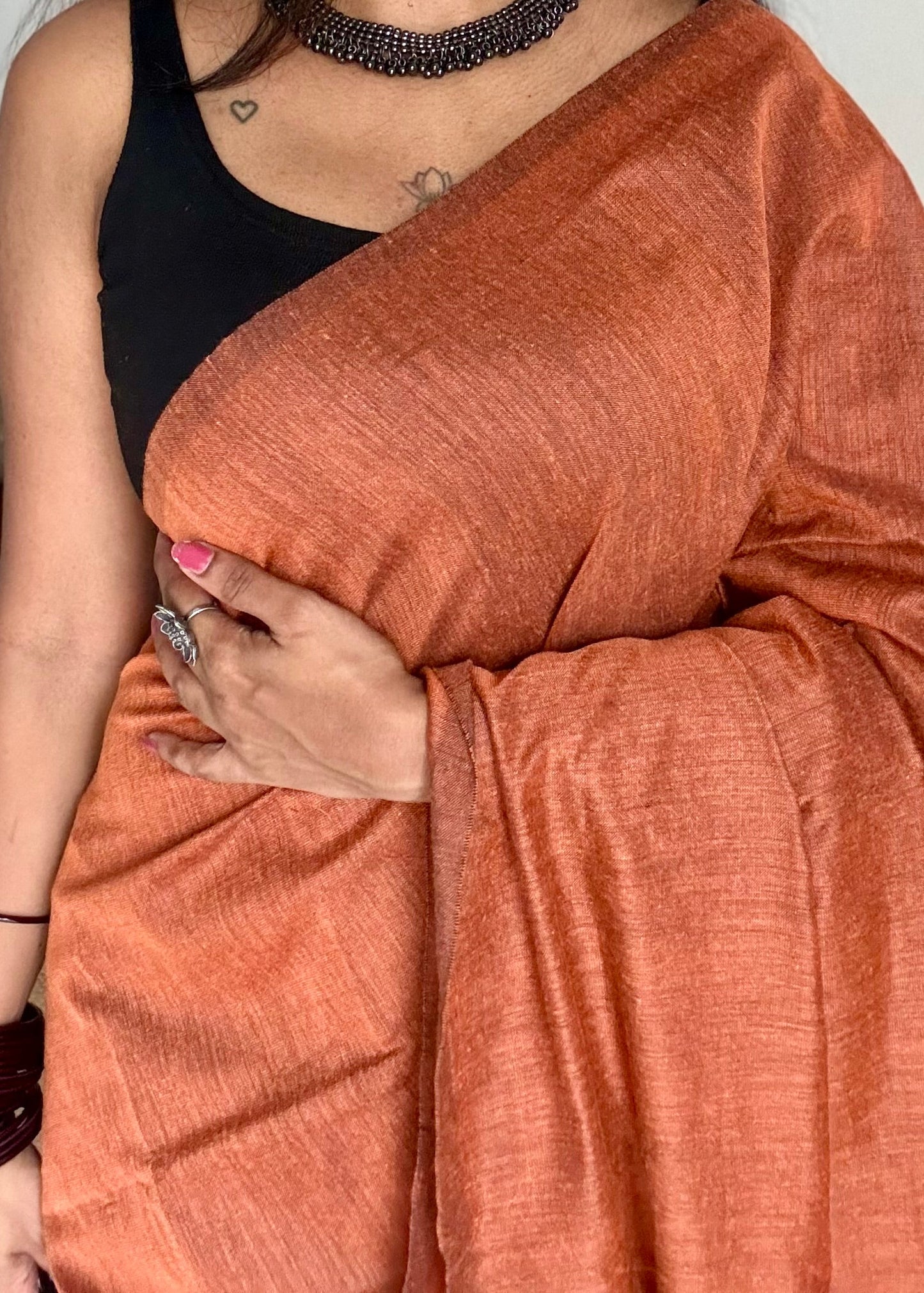 Rust orange soft cotton saree  - YCBCKCAP27