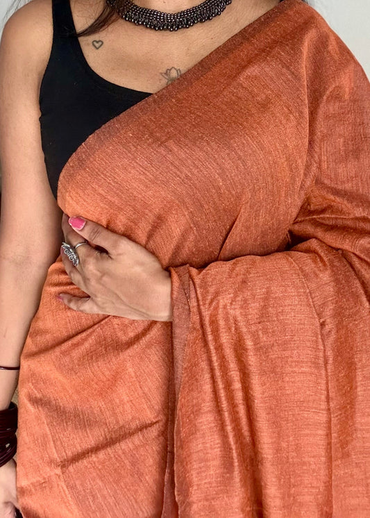 Rust orange soft cotton saree  - YCBCKCAP27