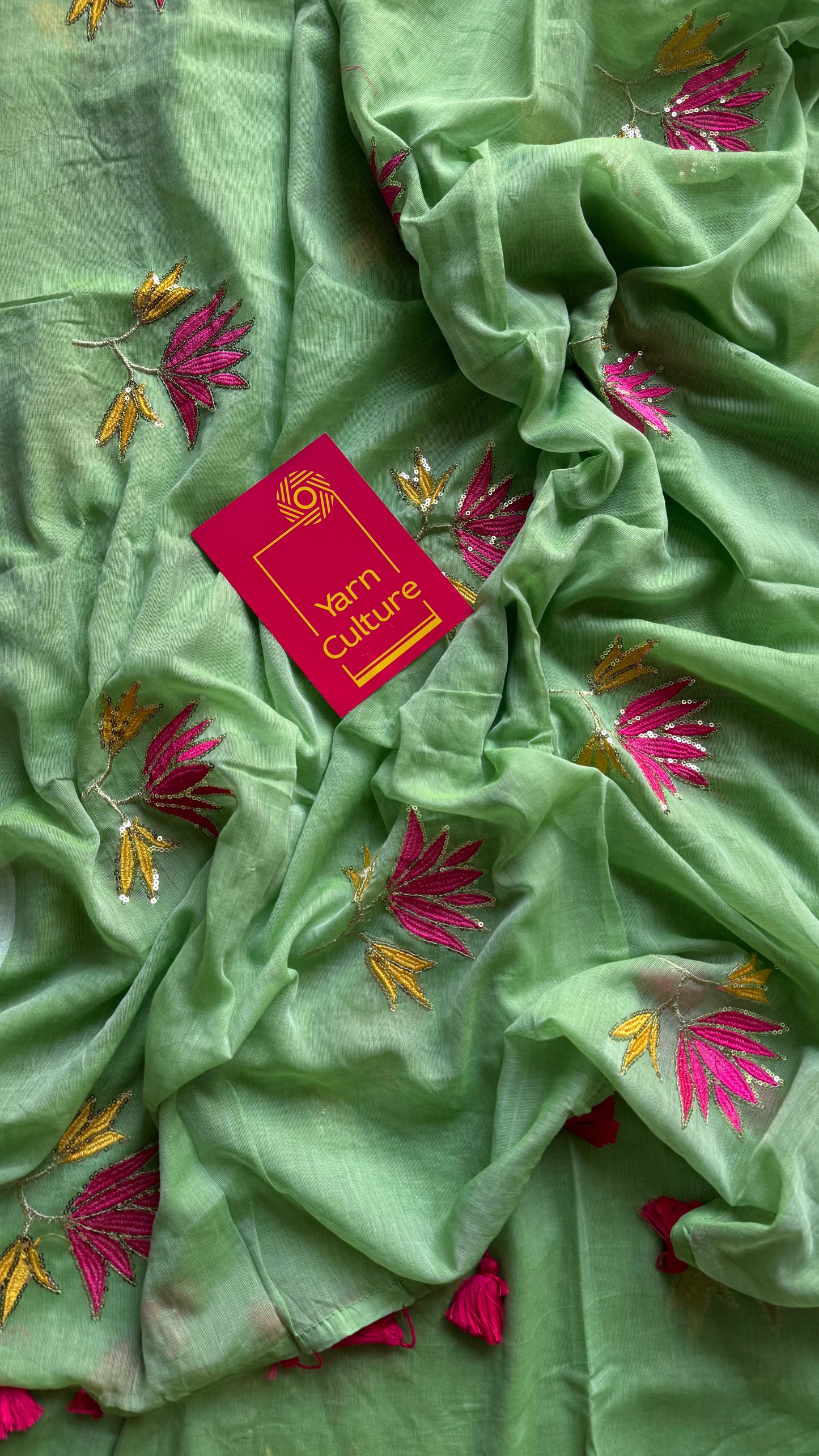 Mint green mul with lotus sequin embroidery - YCBCMCNO68