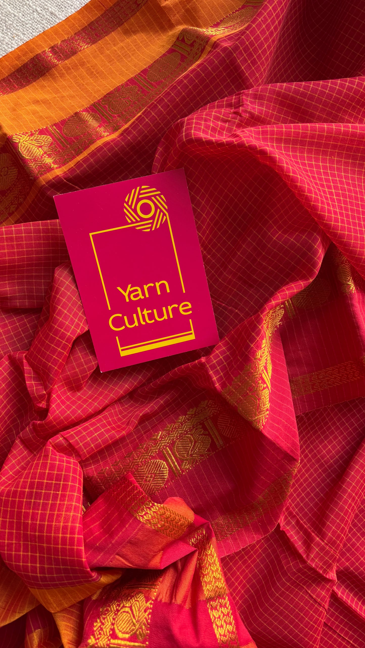 Red checks with red and yellow ganga jamuna borders, premium narayanpet soft cotton - YCWOTDNPJA158