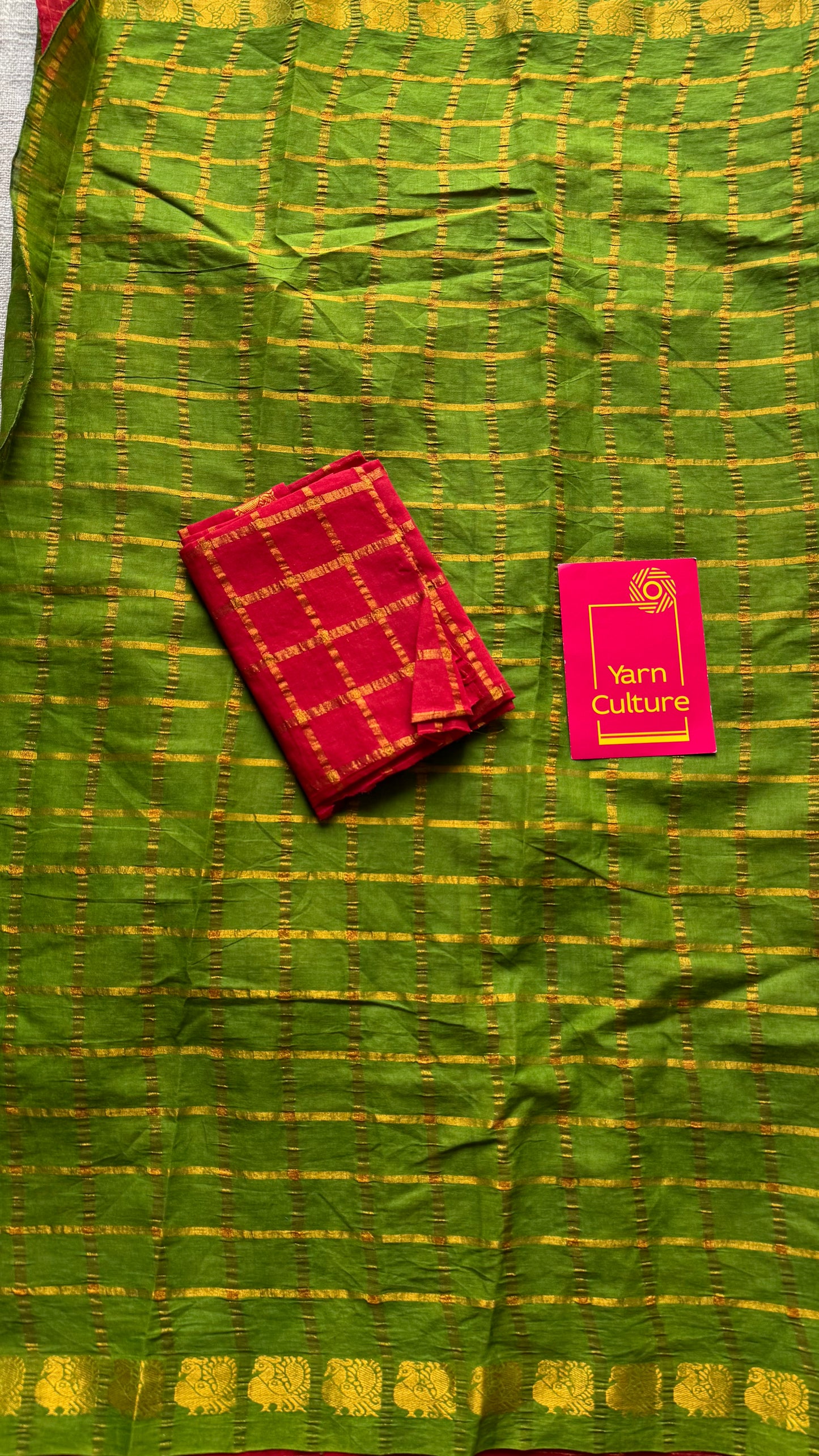 Green with Chilli red, sungudi cotton half-half saree - YCCOTNMSFE349