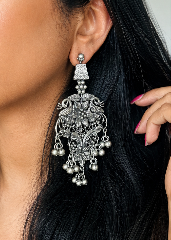 Lightweight oxidised silver dangle earrings - YCOSEJ700
