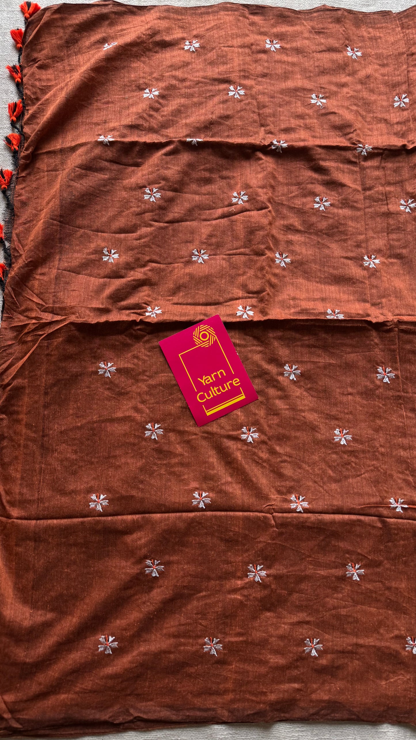 Rust orange parijat soft cotton saree  - YCBCKCAP38