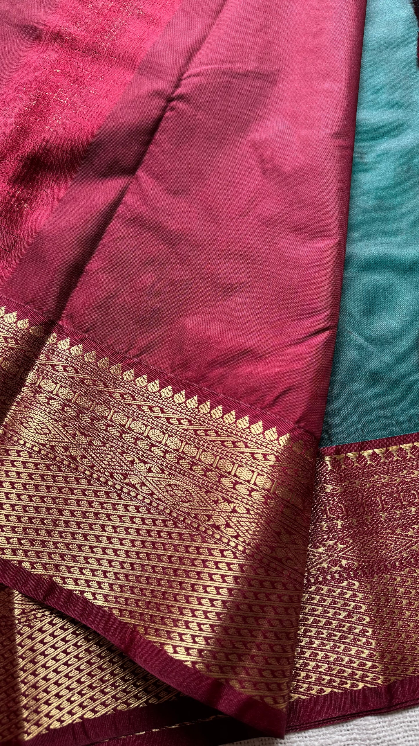 Harini - Emerald green with maroon, handloom korvai semi silk - YCCOTNFEJUKS07