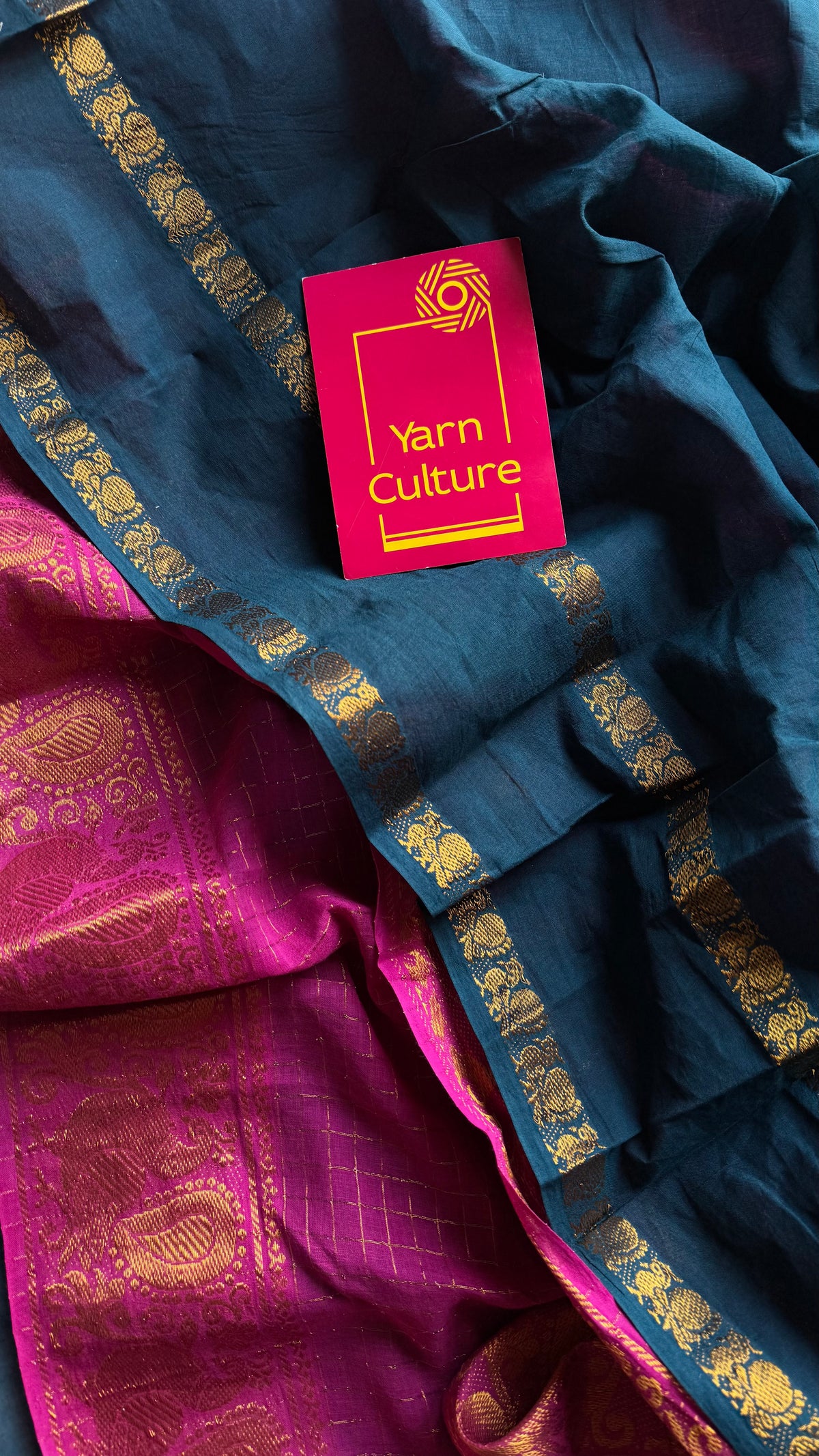 Teal with magenta, sungudi cotton half and half saree - YCCOTNIDOC156