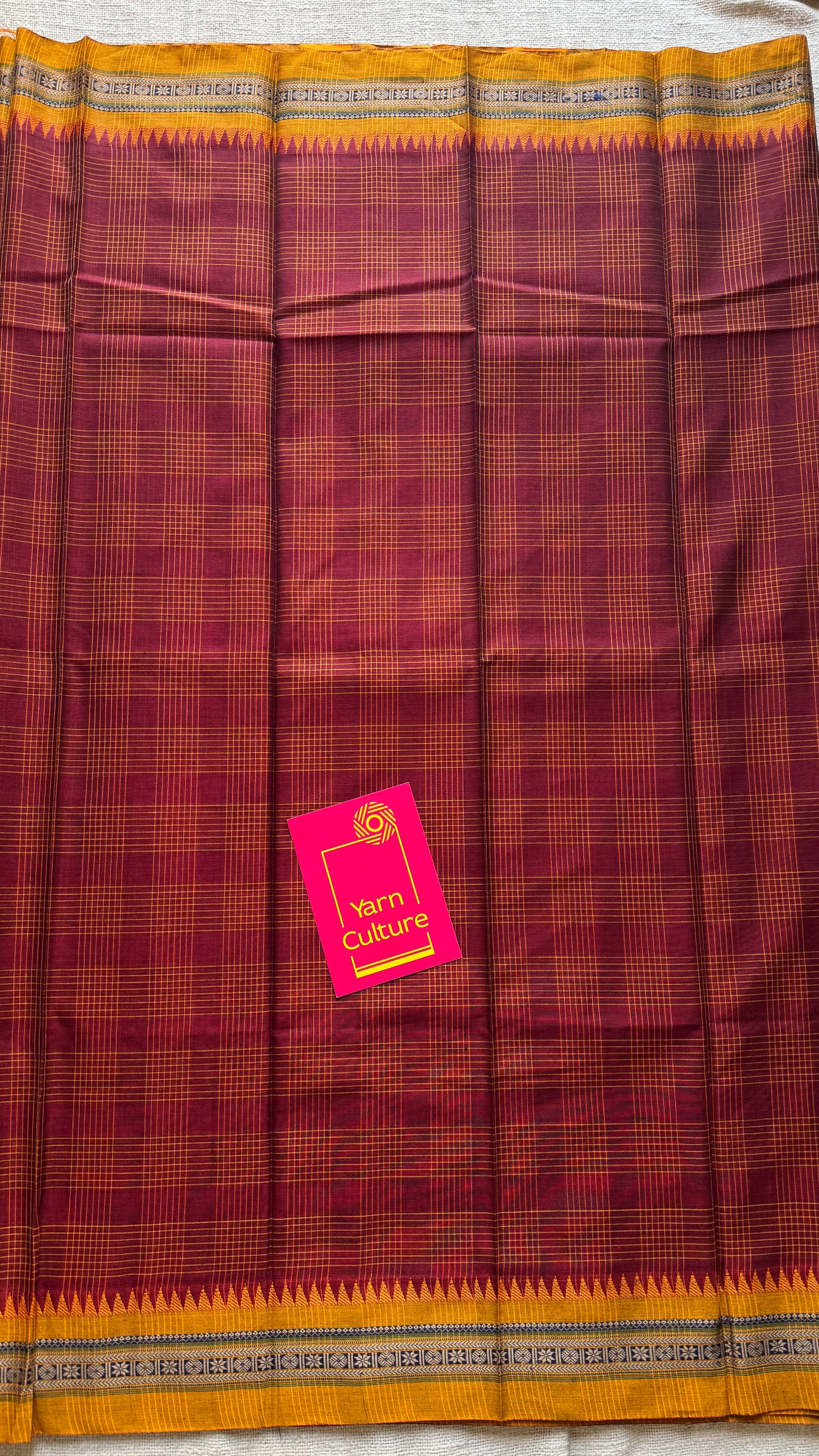 Maroon checks with yellow border, handloom, soft cotton - YCLOKC217