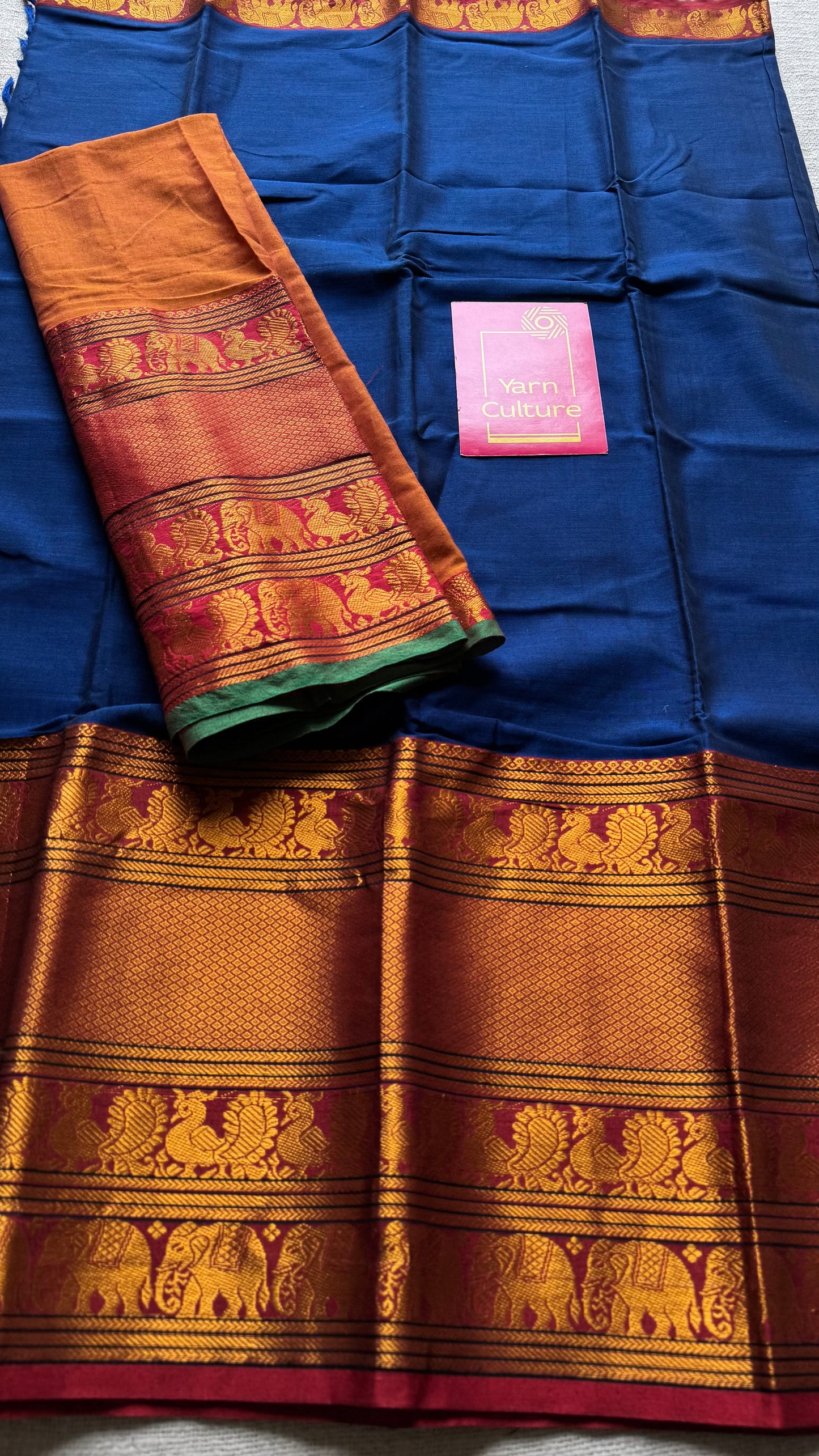 Blue with broad zari border, premium narayanpet, soft cotton - YCWOTDFEBB08