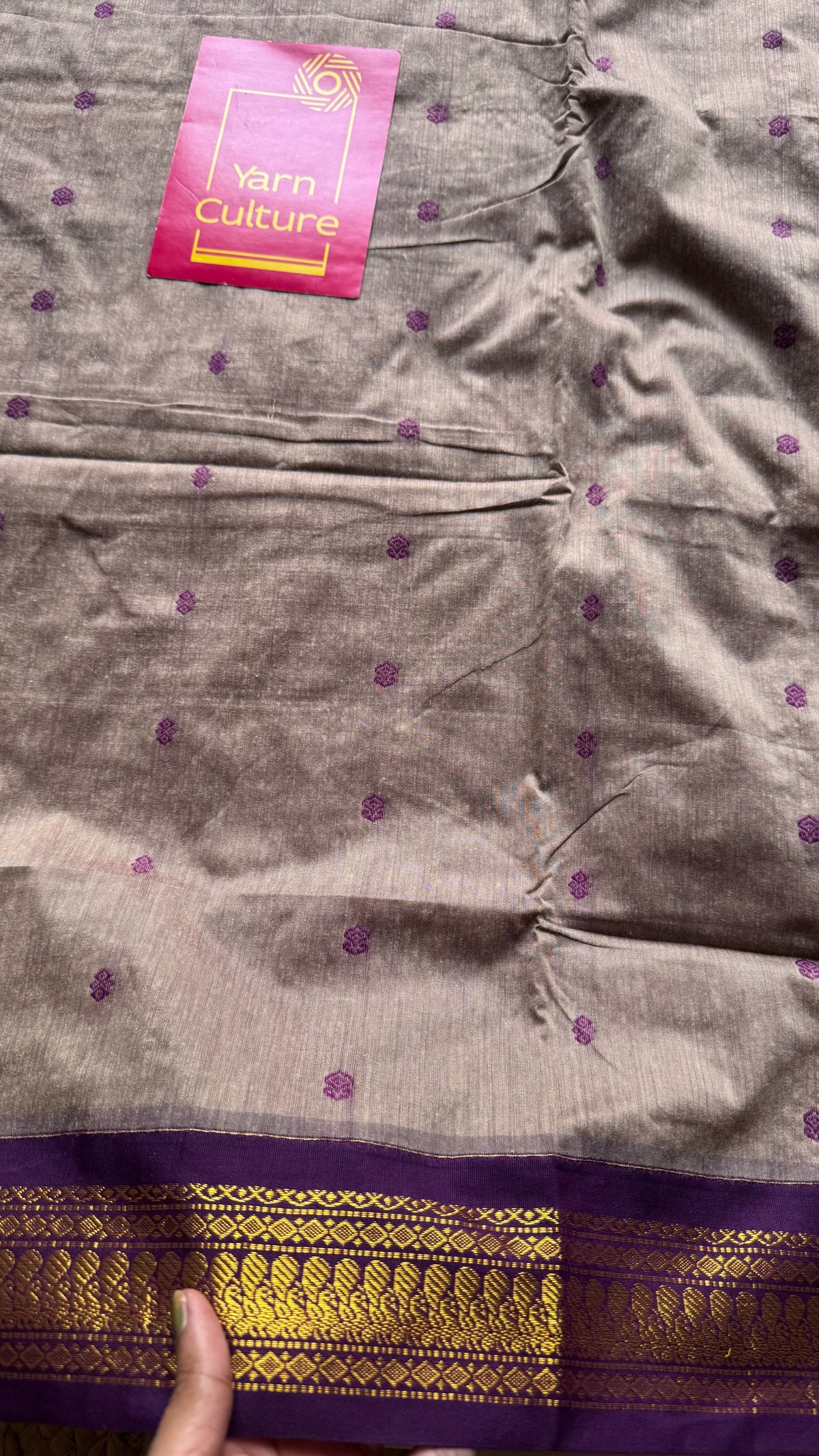 Warm grey with purple, cotton silk saree with zari border - YCCOTNKCOC107
