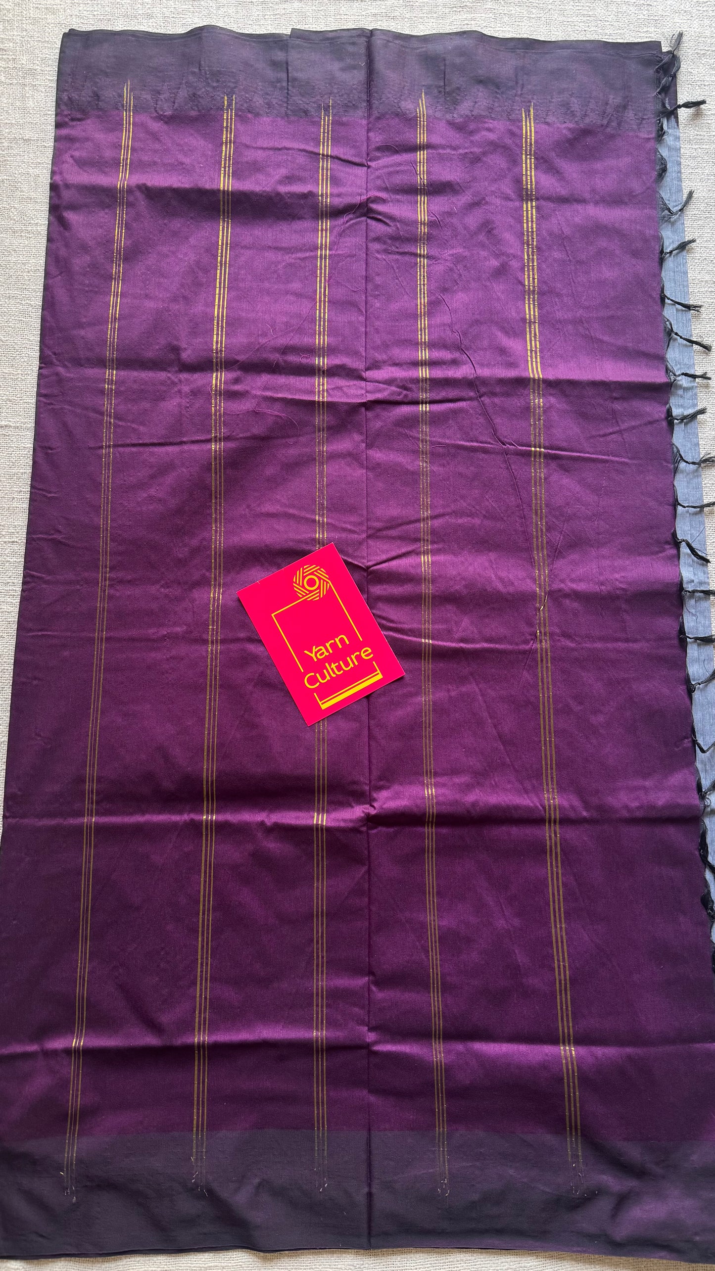 Grey with wine contrast, temple border saree, cotton silk - YCCOTNTBFE59