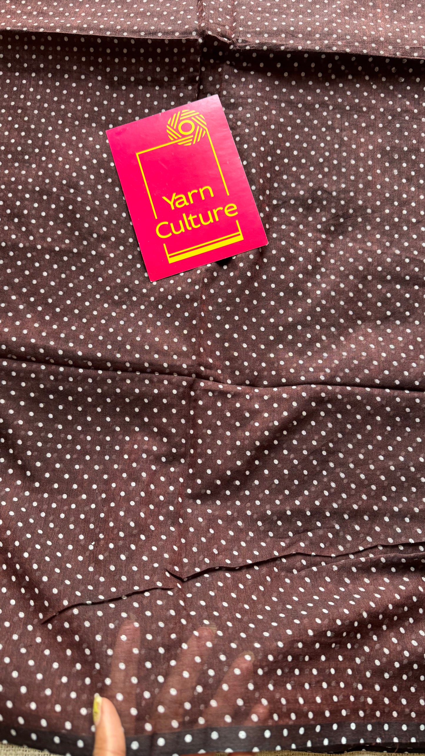 Brown with white polka dots mul cotton saree  - YCBCMCAP54