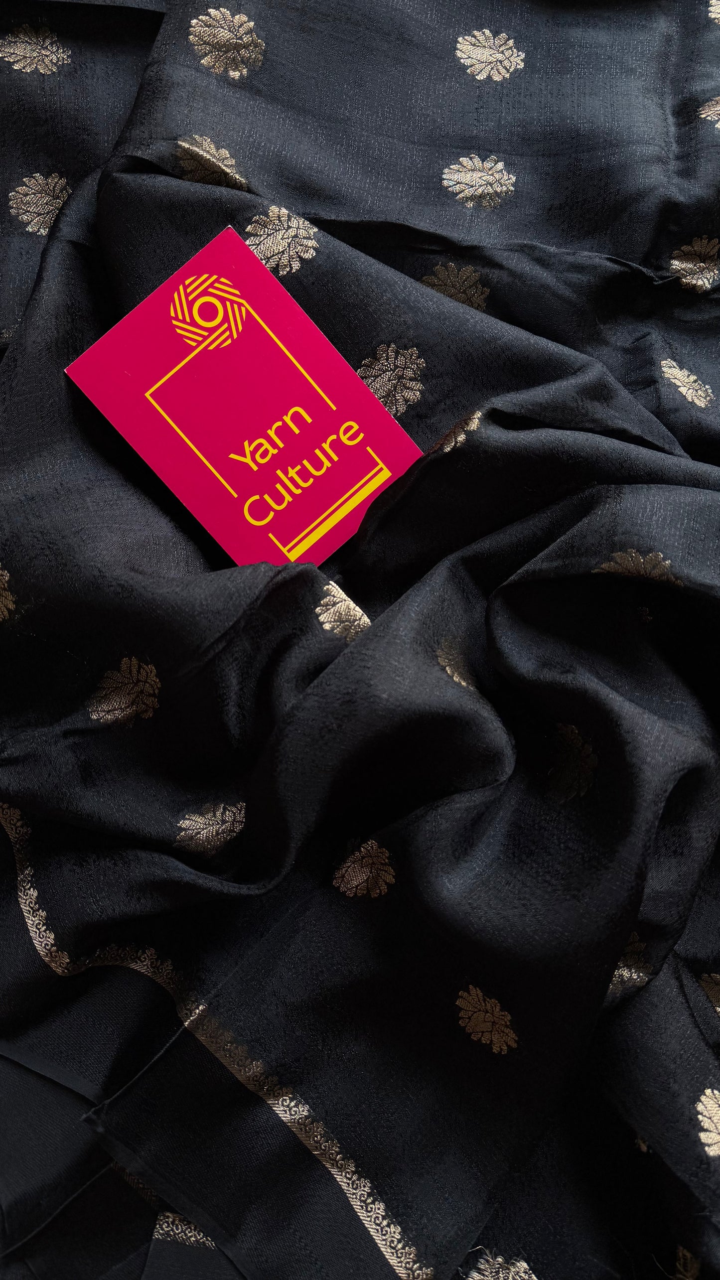 Black in viscose soft silk with satin border, jacquard zari motifs - YCDOSFE201