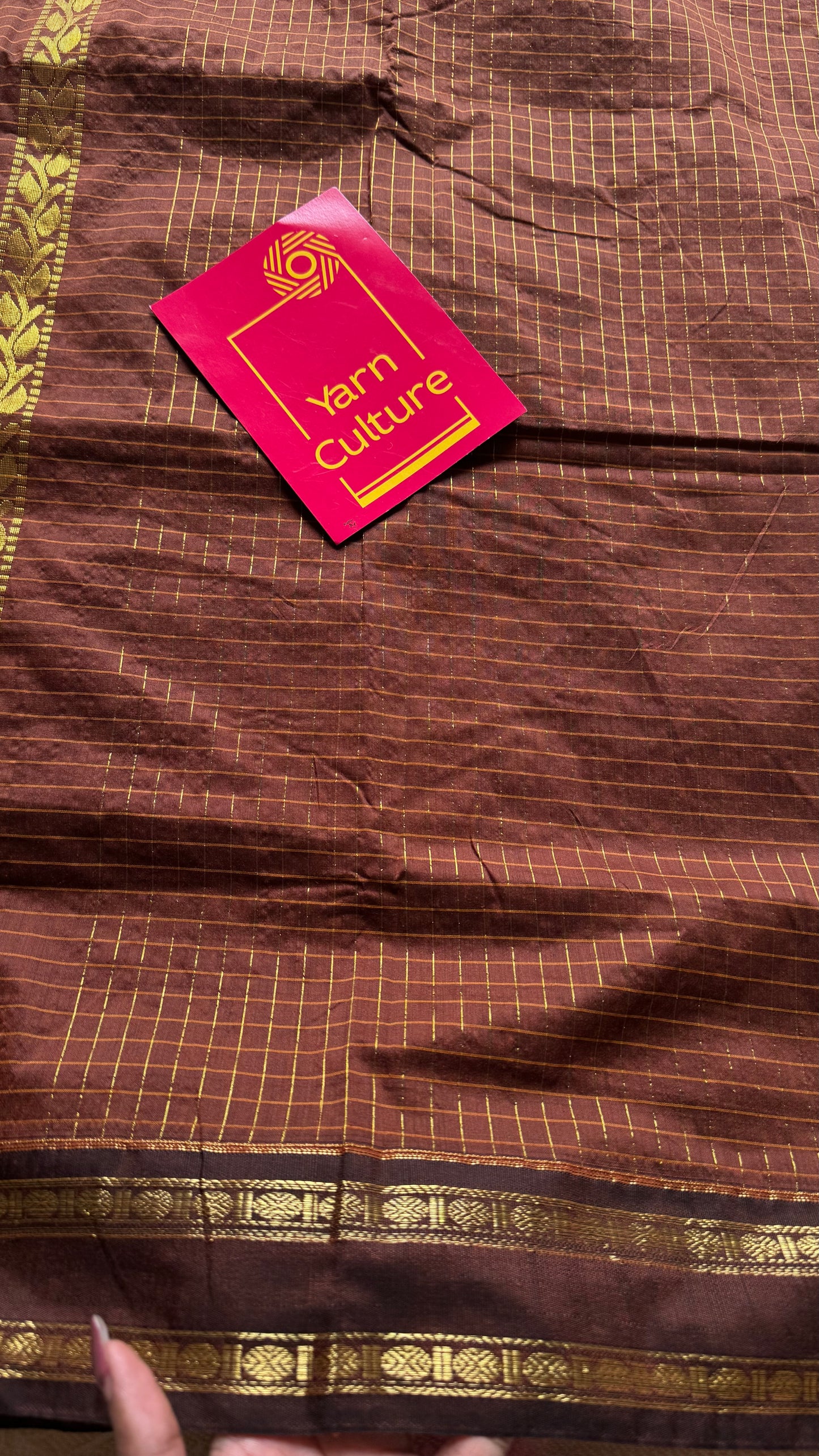 Brown, arani zari checks saree, cotton silk - YCCOTNAUG14