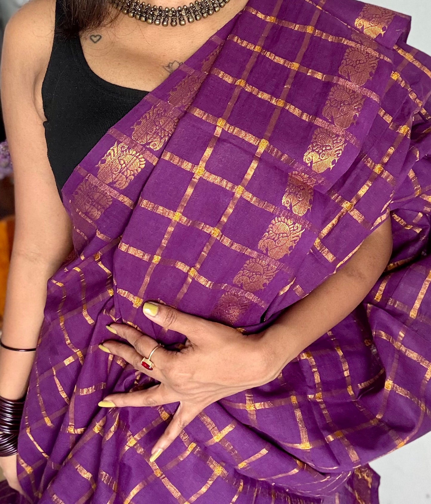 Purple pavithra kattam kattuchayam dyed madurai cotton saree - YCCOTNMSFE140