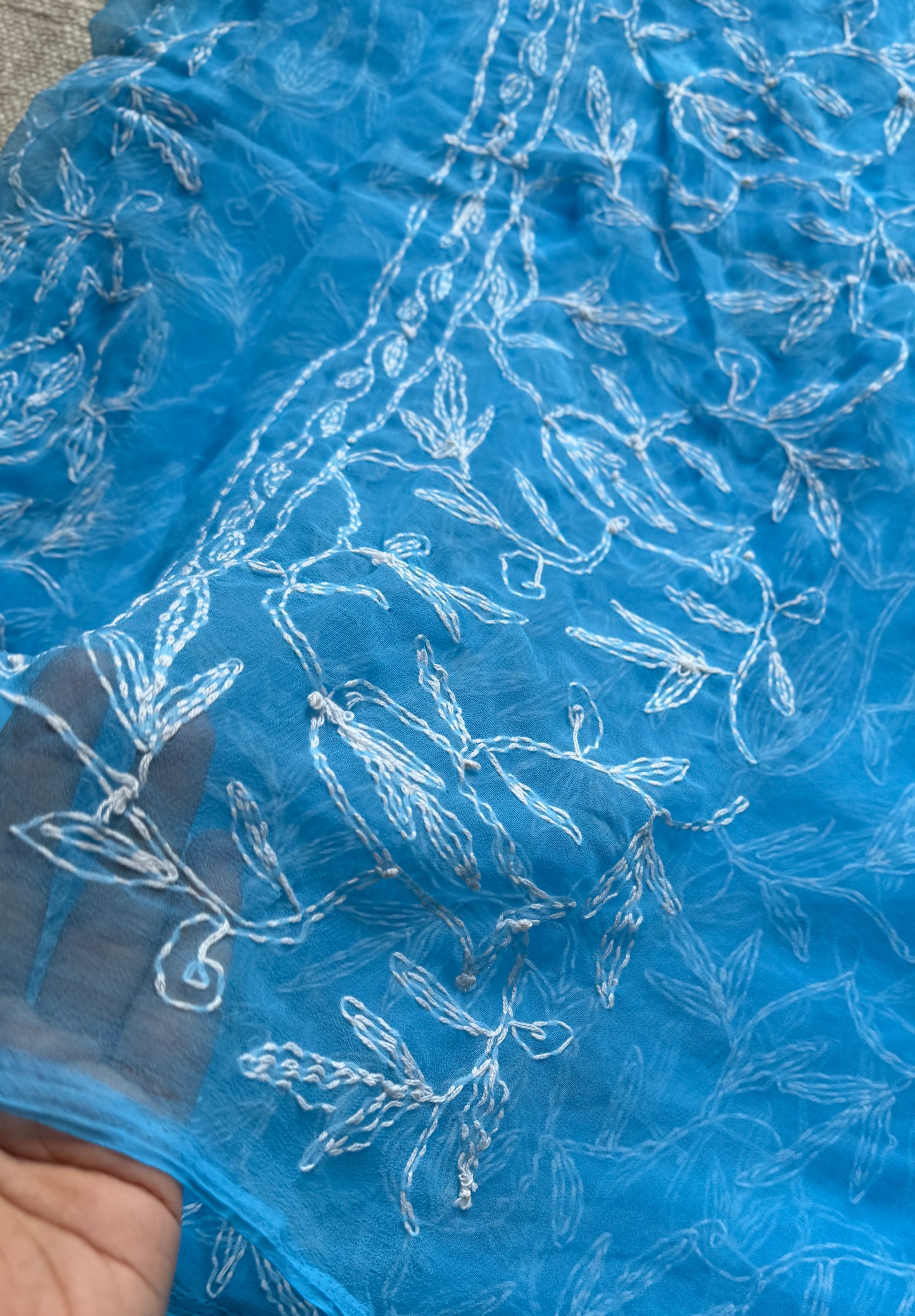 Dariya-e-Noor (ocean of light) – Water Blue Chikankari, georgette