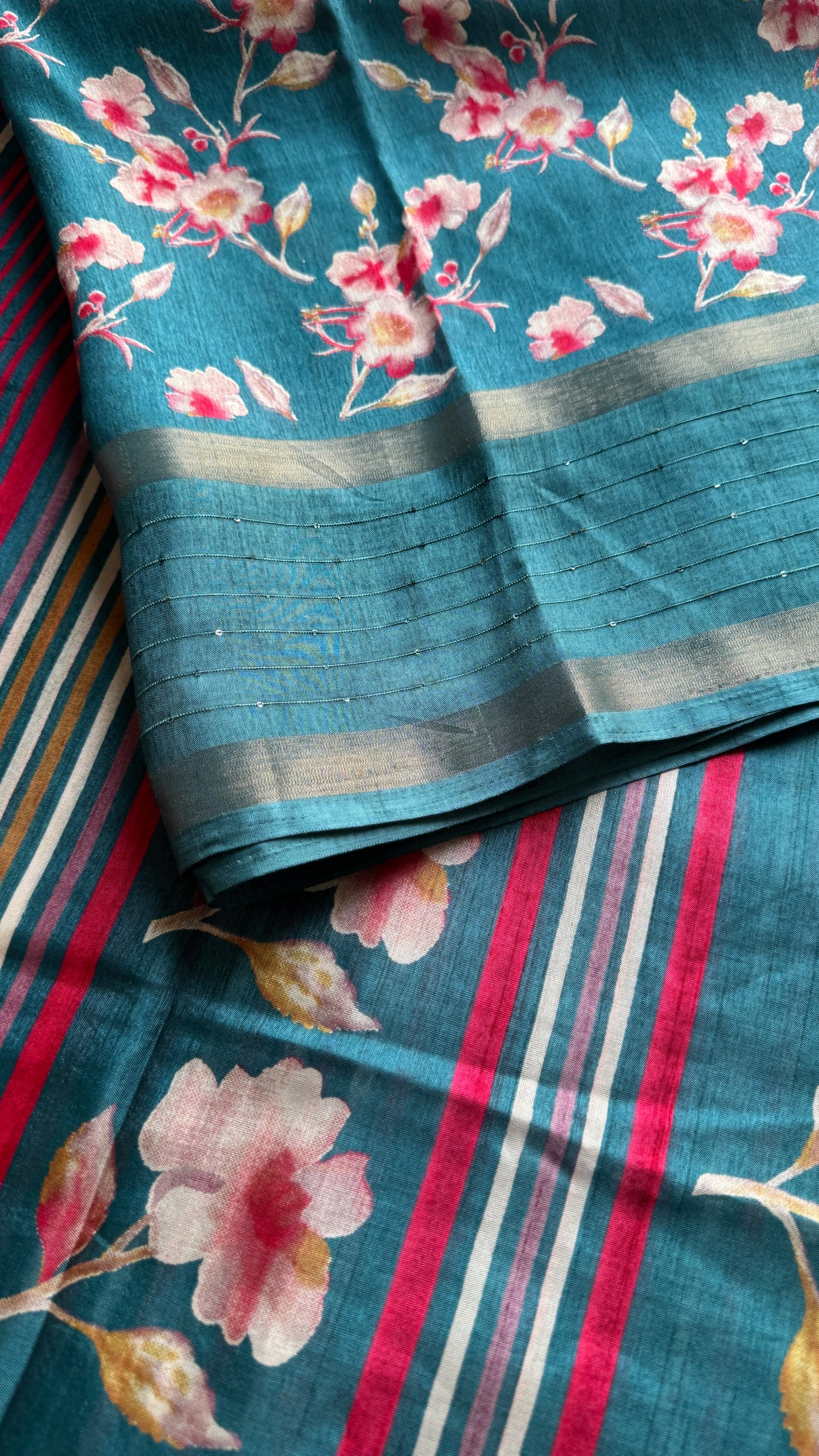 Turquoise Floral Prints - Semi-Crepe