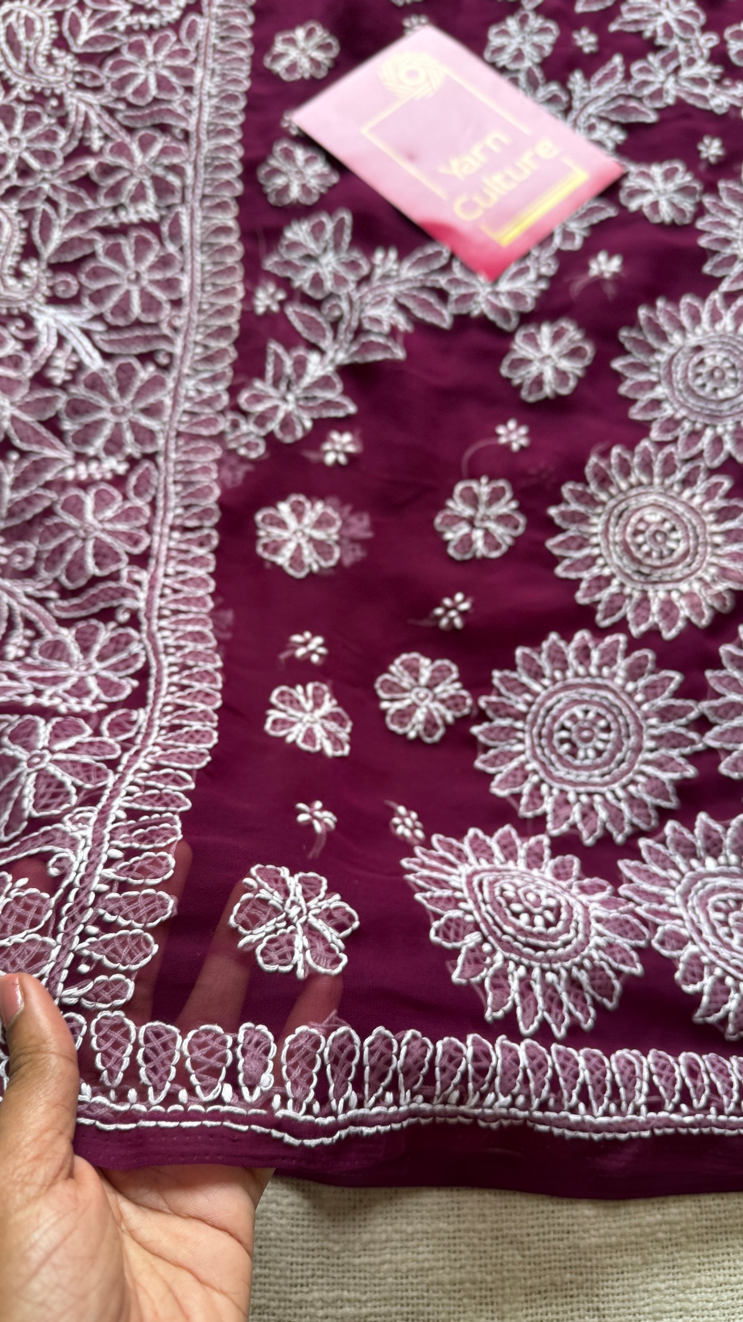 Gehra Gulaab (deep rose) – Deep Wine Chikankari, georgette