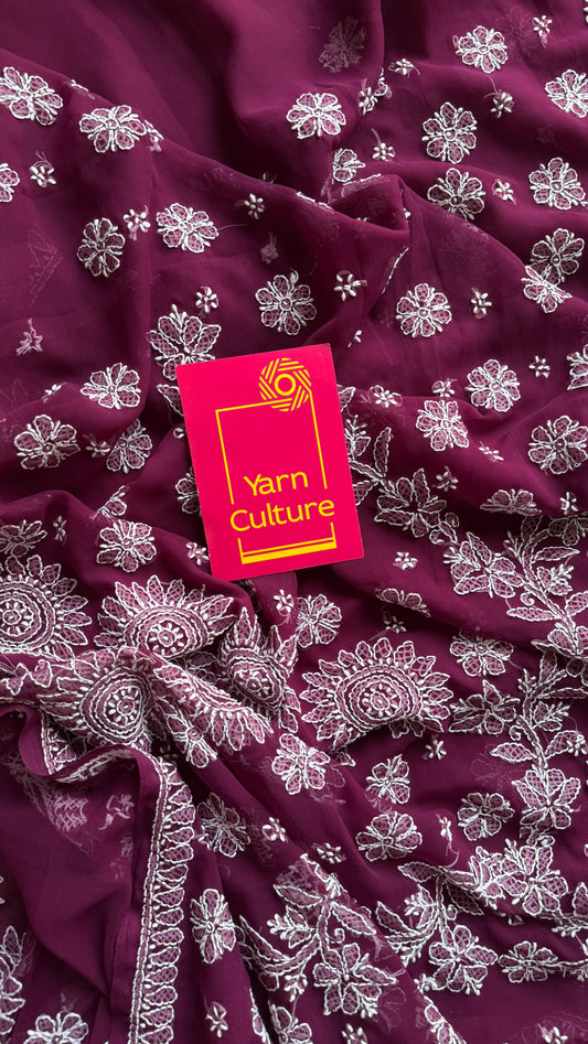 Gehra Gulaab (deep rose) – Deep Wine Chikankari, georgette