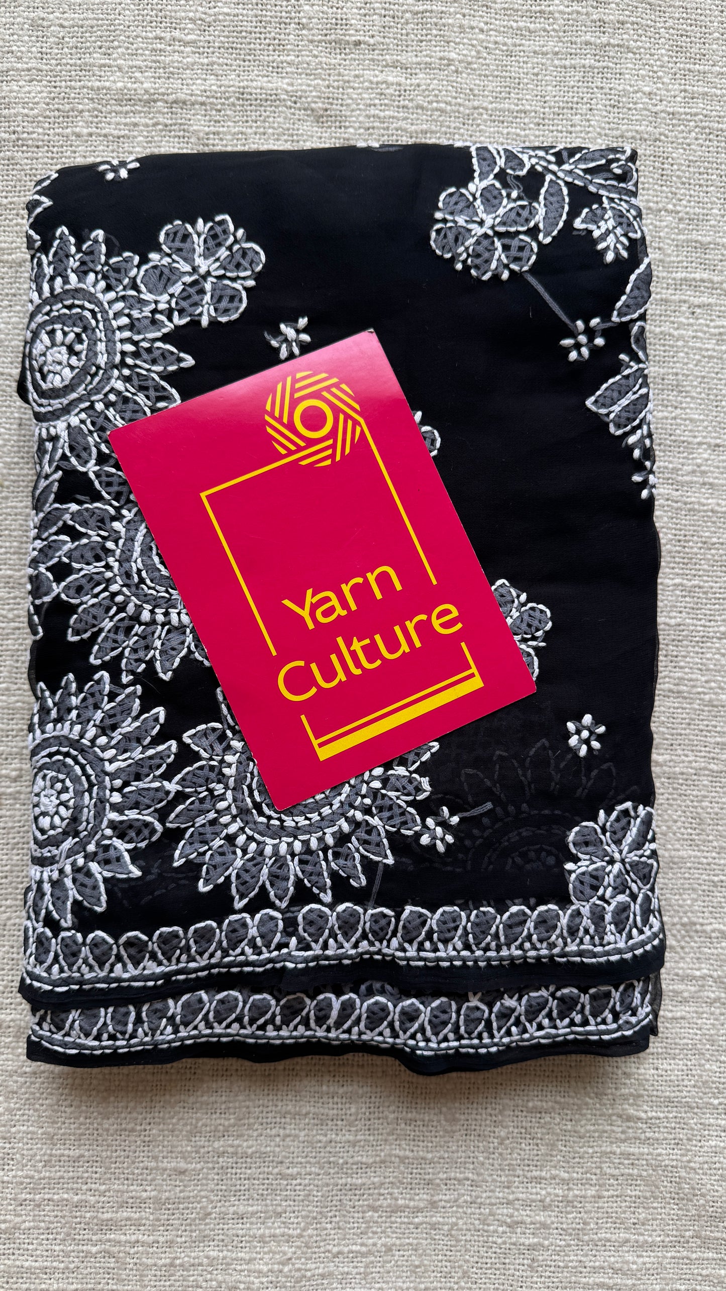 Tariq-e-Noor (path of light) – Black Chikankari, georgette