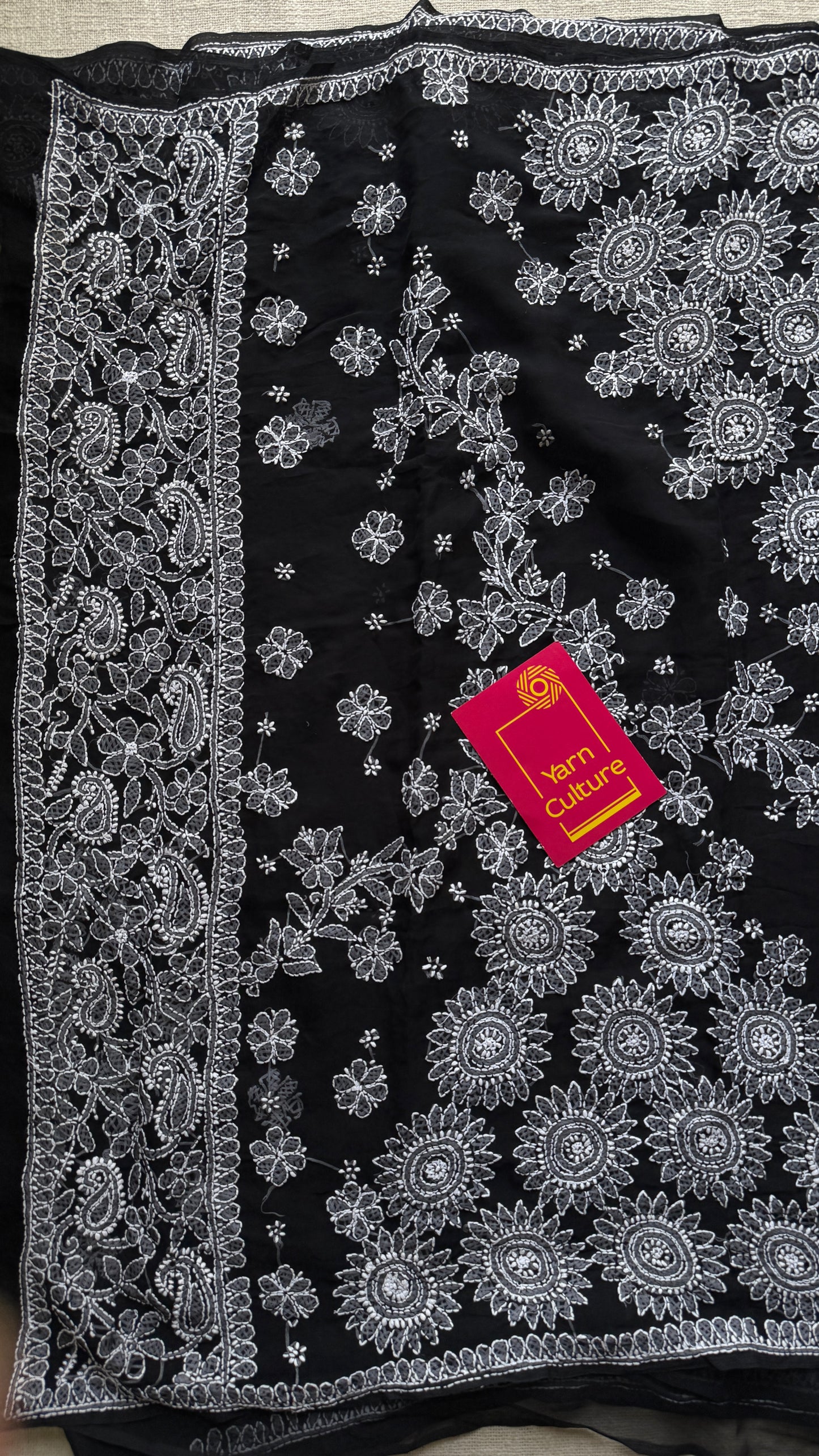 Tariq-e-Noor (path of light) – Black Chikankari, georgette