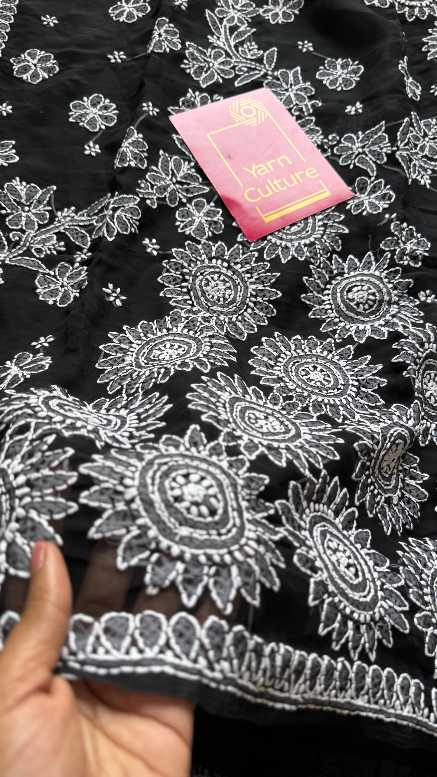 Tariq-e-Noor (path of light) – Black Chikankari, georgette