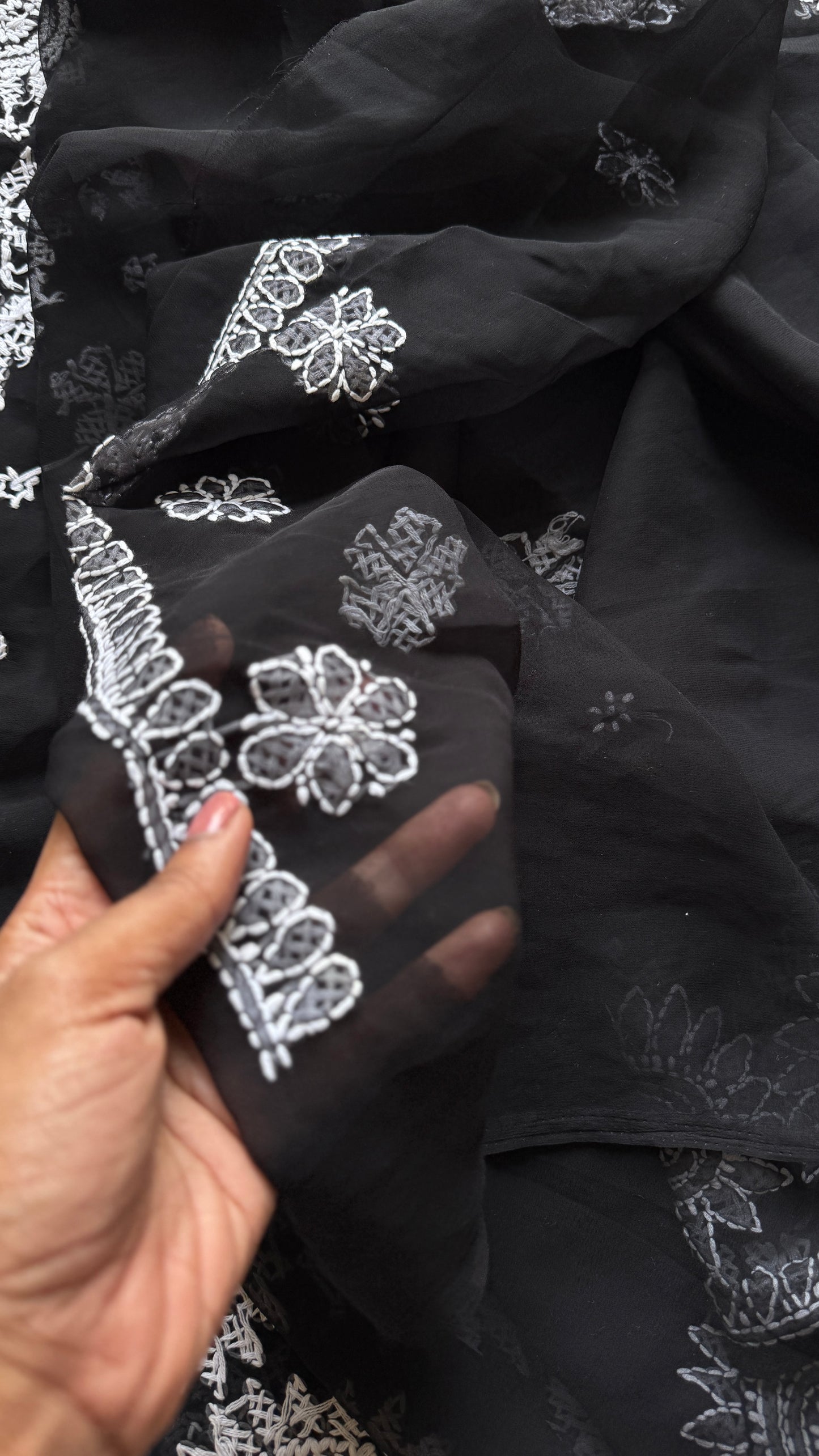 Tariq-e-Noor (path of light) – Black Chikankari, georgette