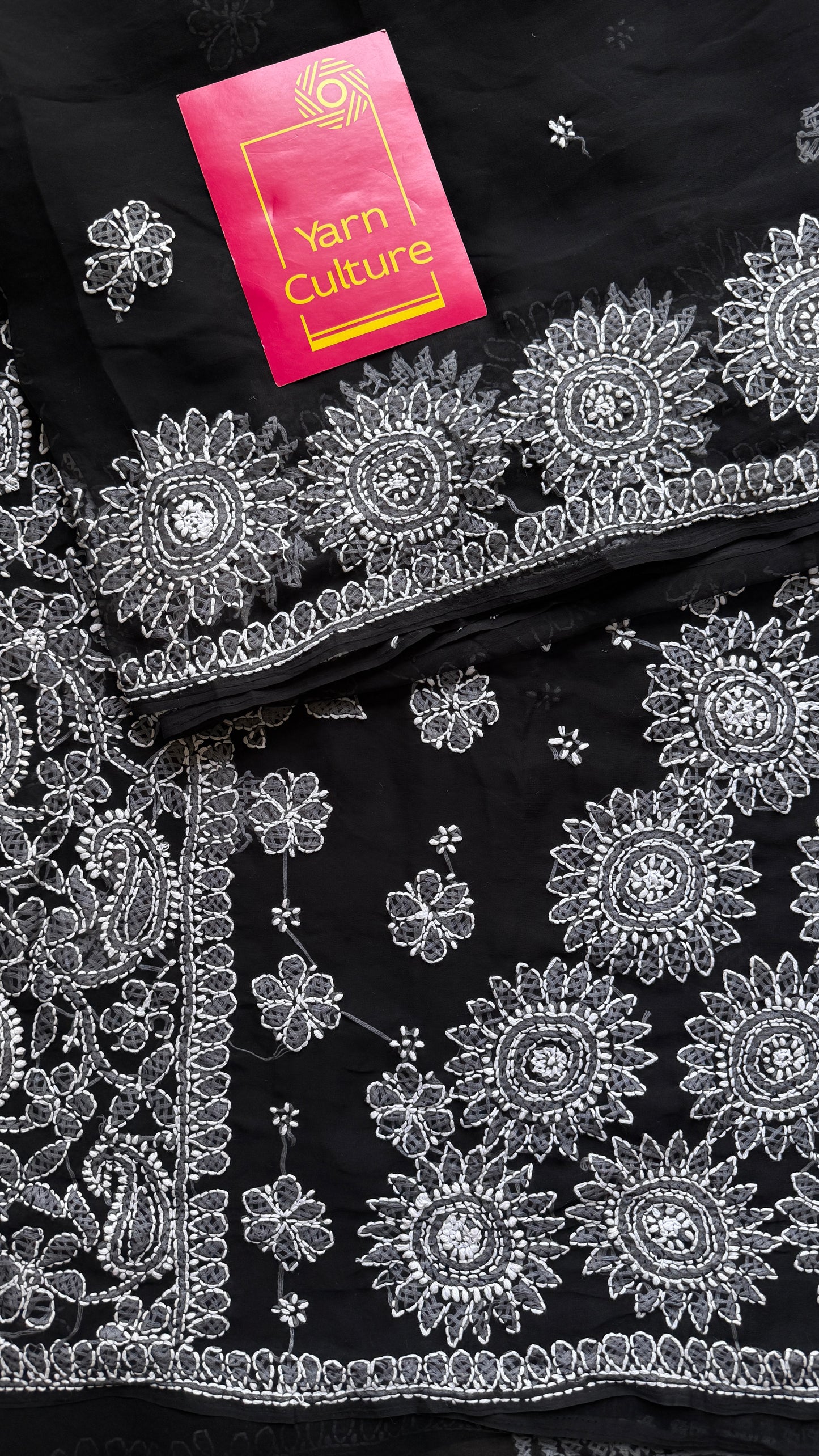 Tariq-e-Noor (path of light) – Black Chikankari, georgette