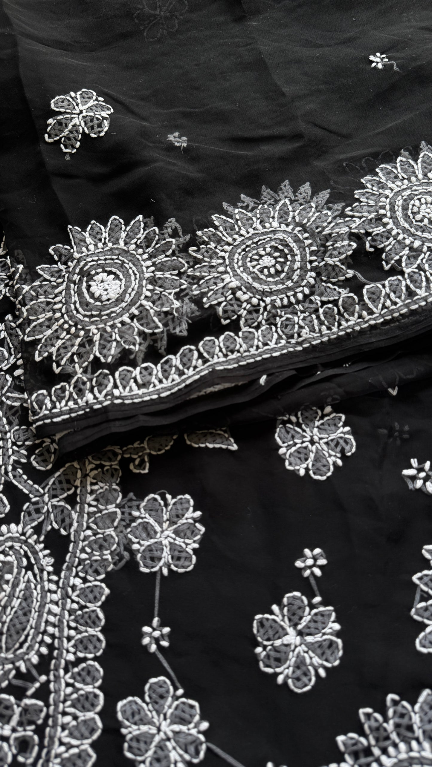 Tariq-e-Noor (path of light) – Black Chikankari, georgette