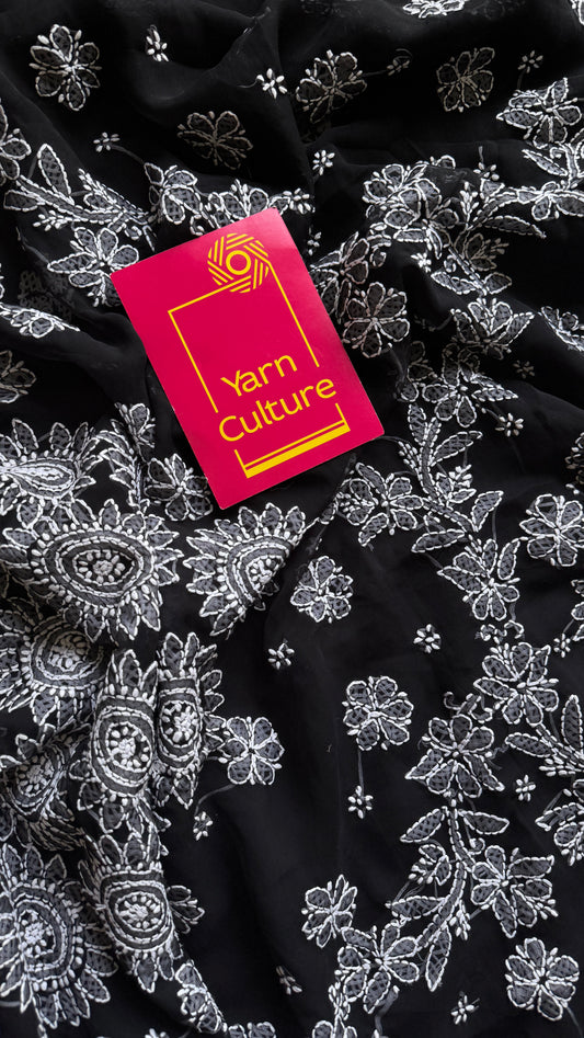 Tariq-e-Noor (path of light) – Black Chikankari, georgette