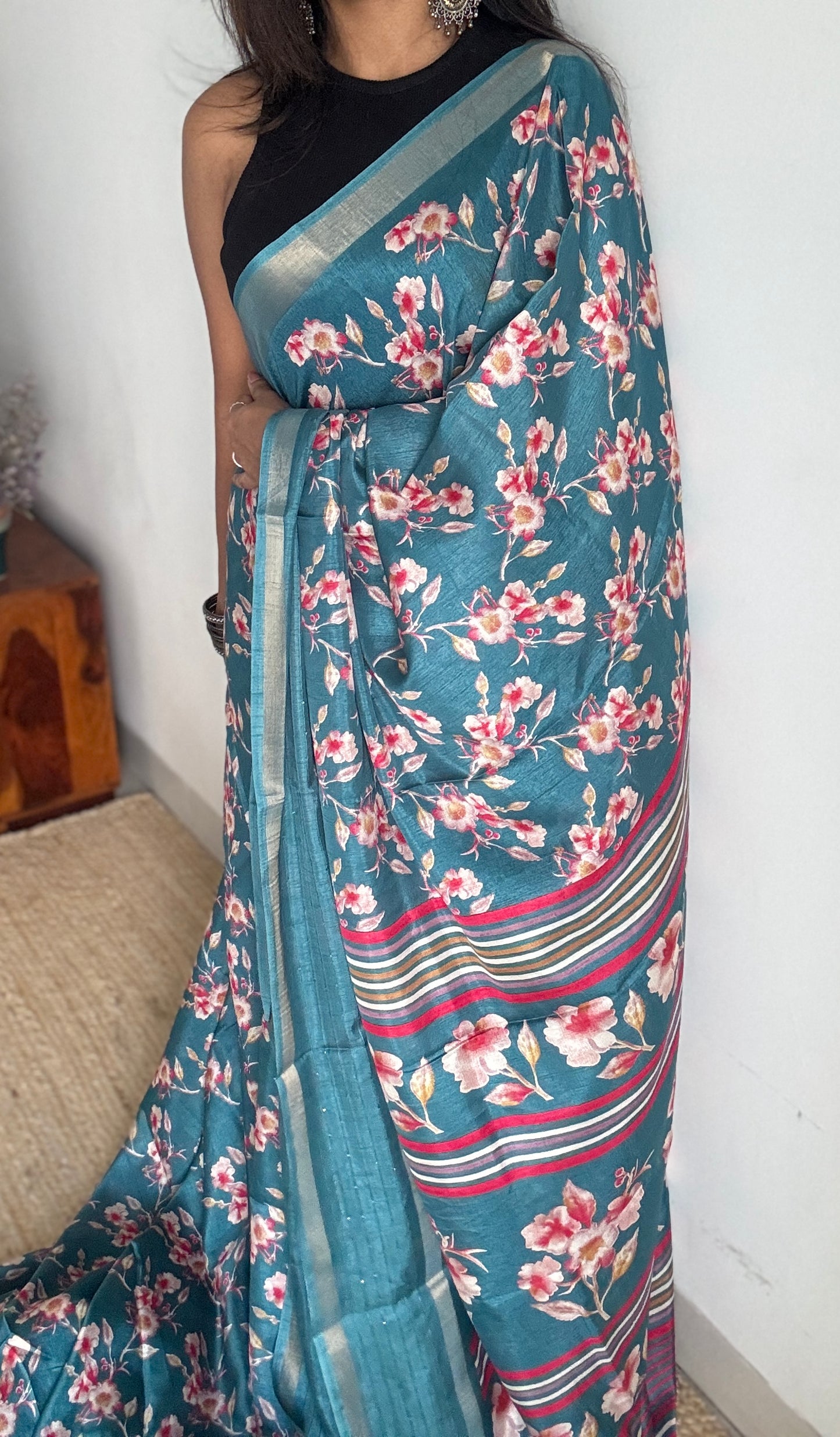 Turquoise Floral Prints - Semi-Crepe