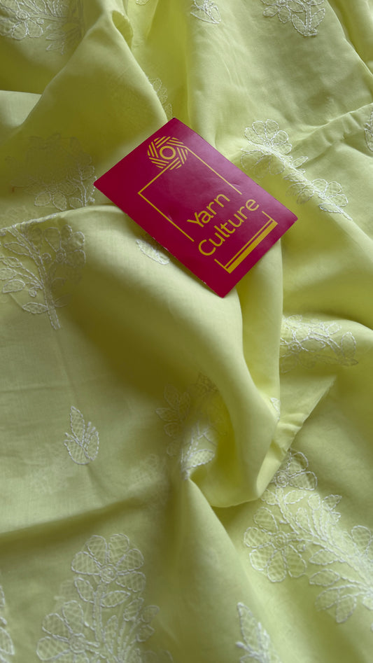 Pehla Noor (first light) – Light lemon yellow Chikankari, soft cotton